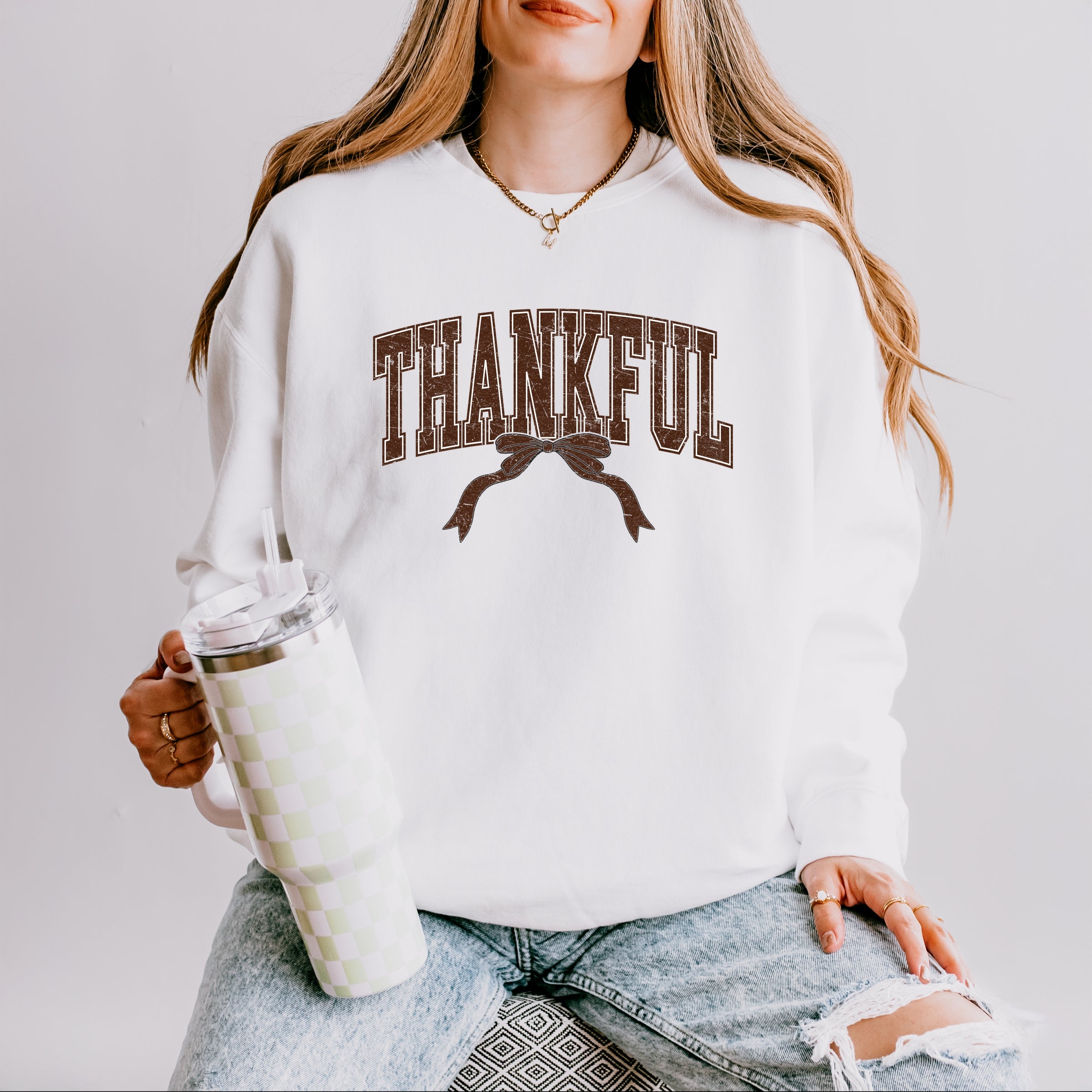 Varsity Thankful Coquette - Womens Lightweight Garment Dyed Sweatshirt