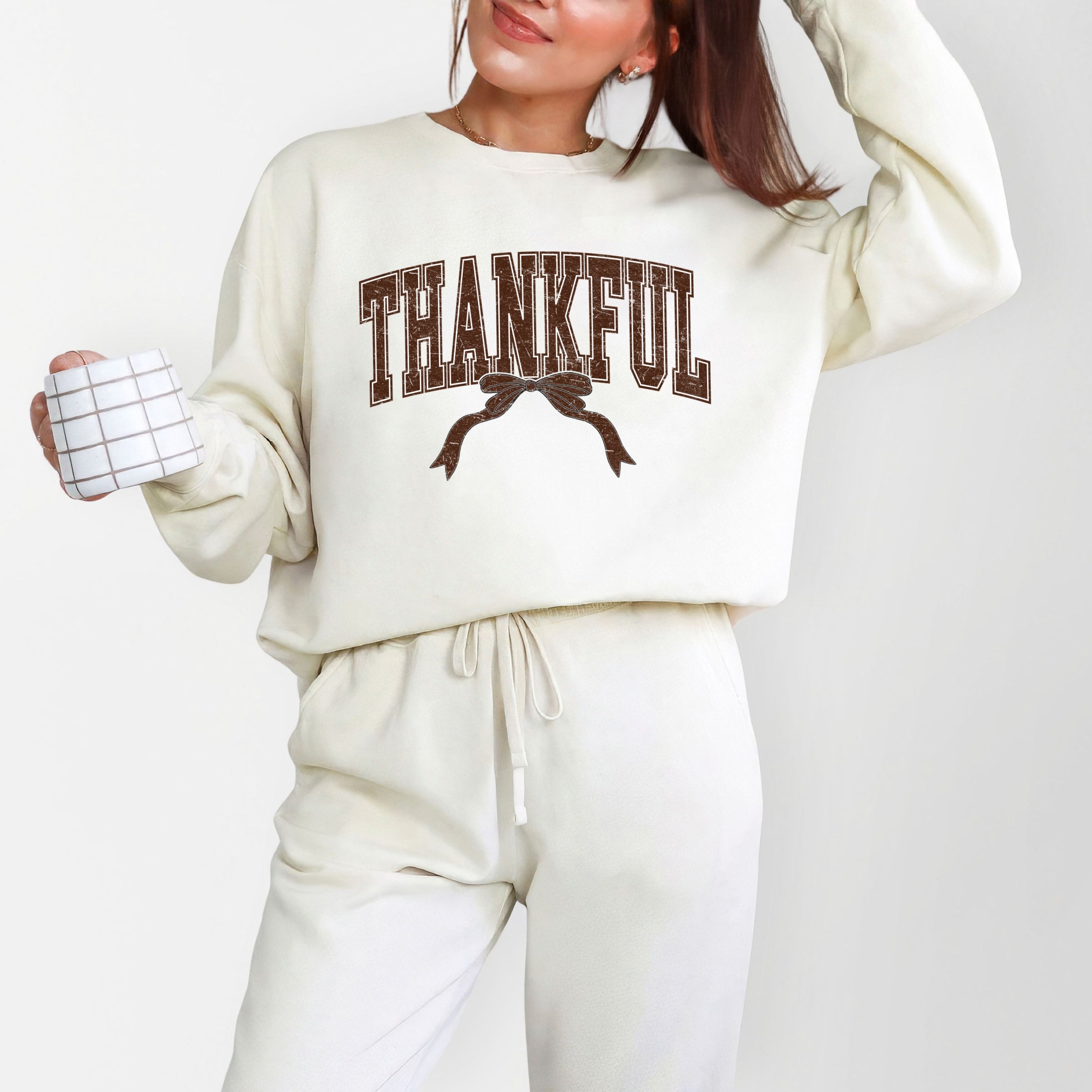 Varsity Thankful Coquette - Womens Lightweight Garment Dyed Sweatshirt