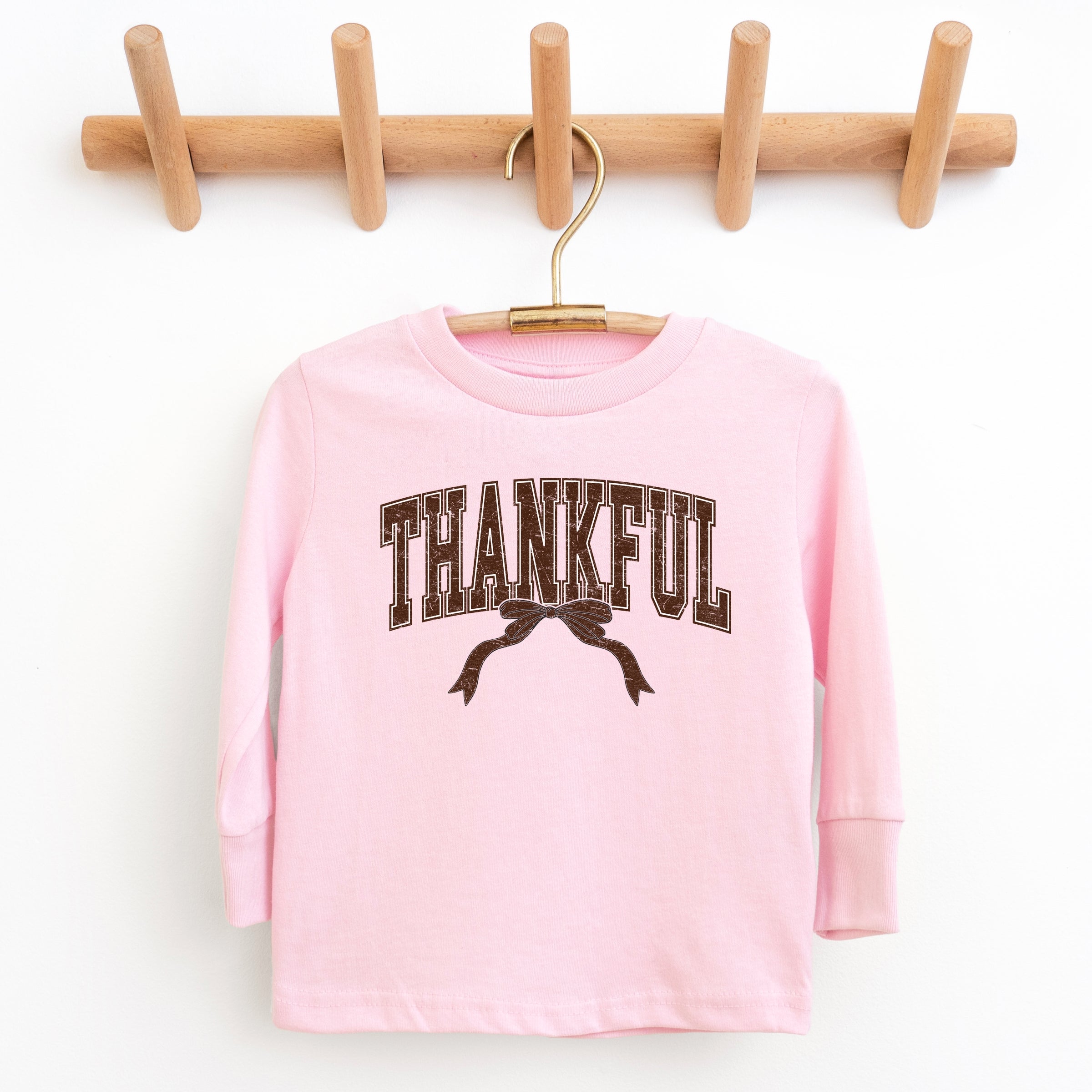 Varsity Thankful Coquette - Toddler Long Sleeve Graphic Tee and Youth Long Sleeve Graphic T-Shirt
