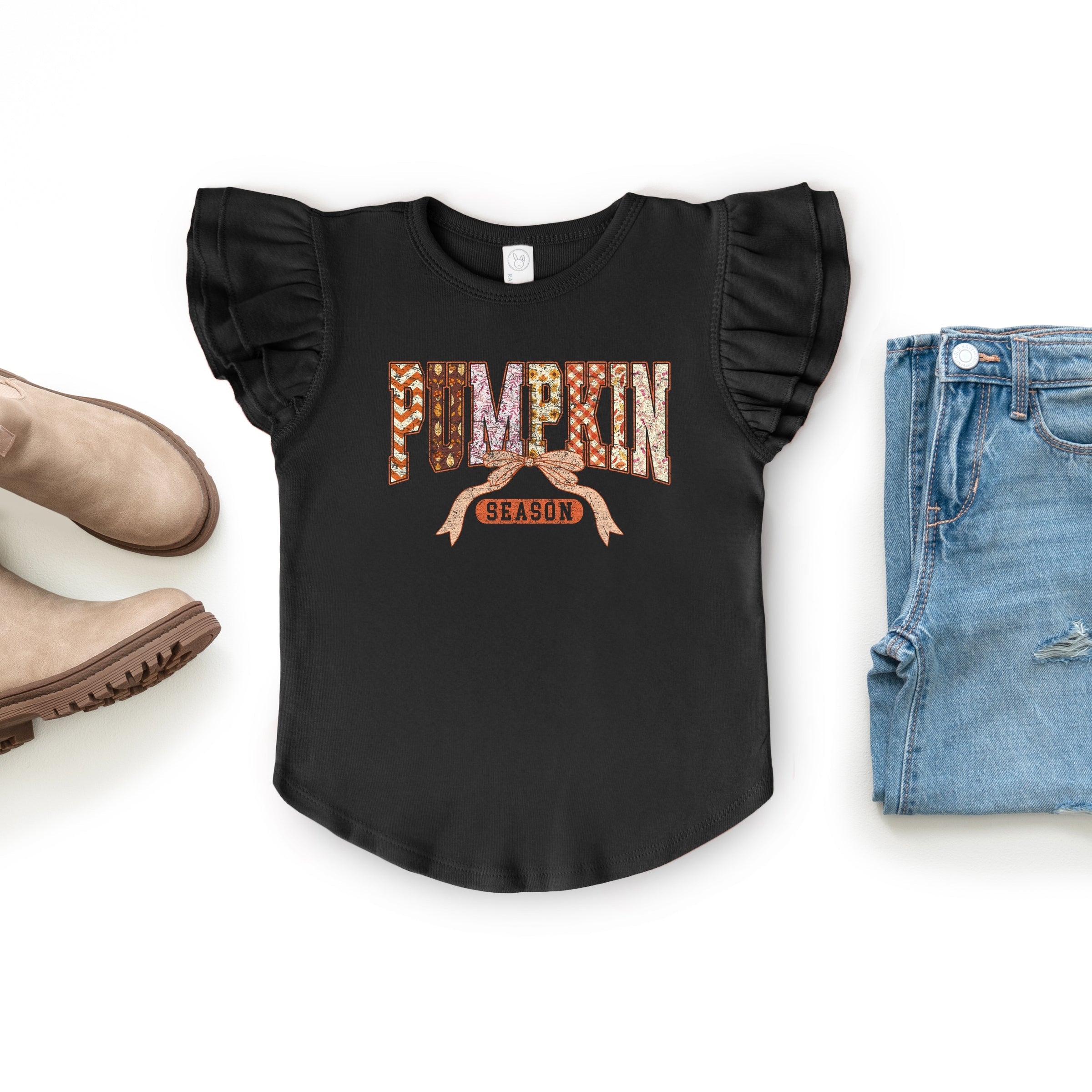 Pumpkin Season Patterns - Flutter Sleeve Graphic T-Shirt