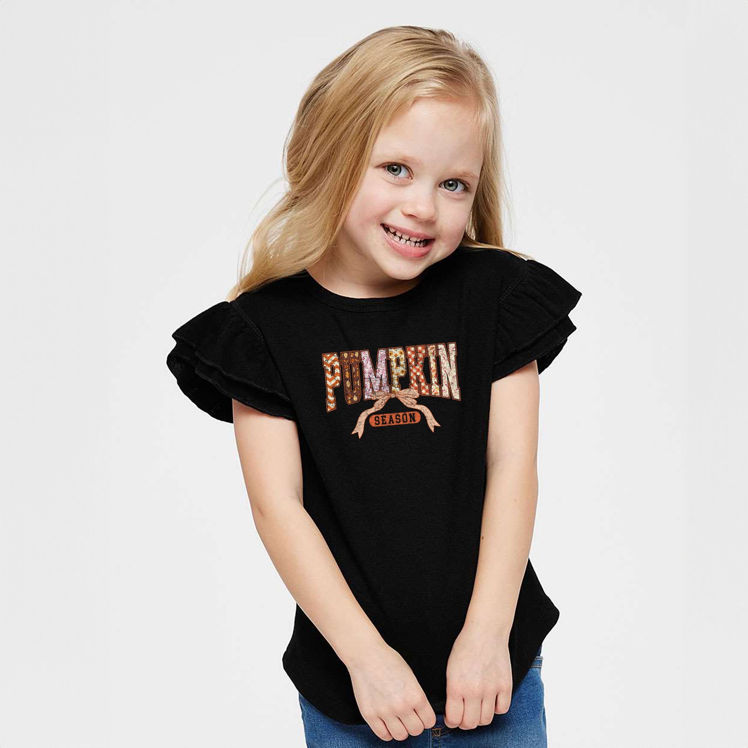 Pumpkin Season Patterns - Flutter Sleeve Graphic T-Shirt