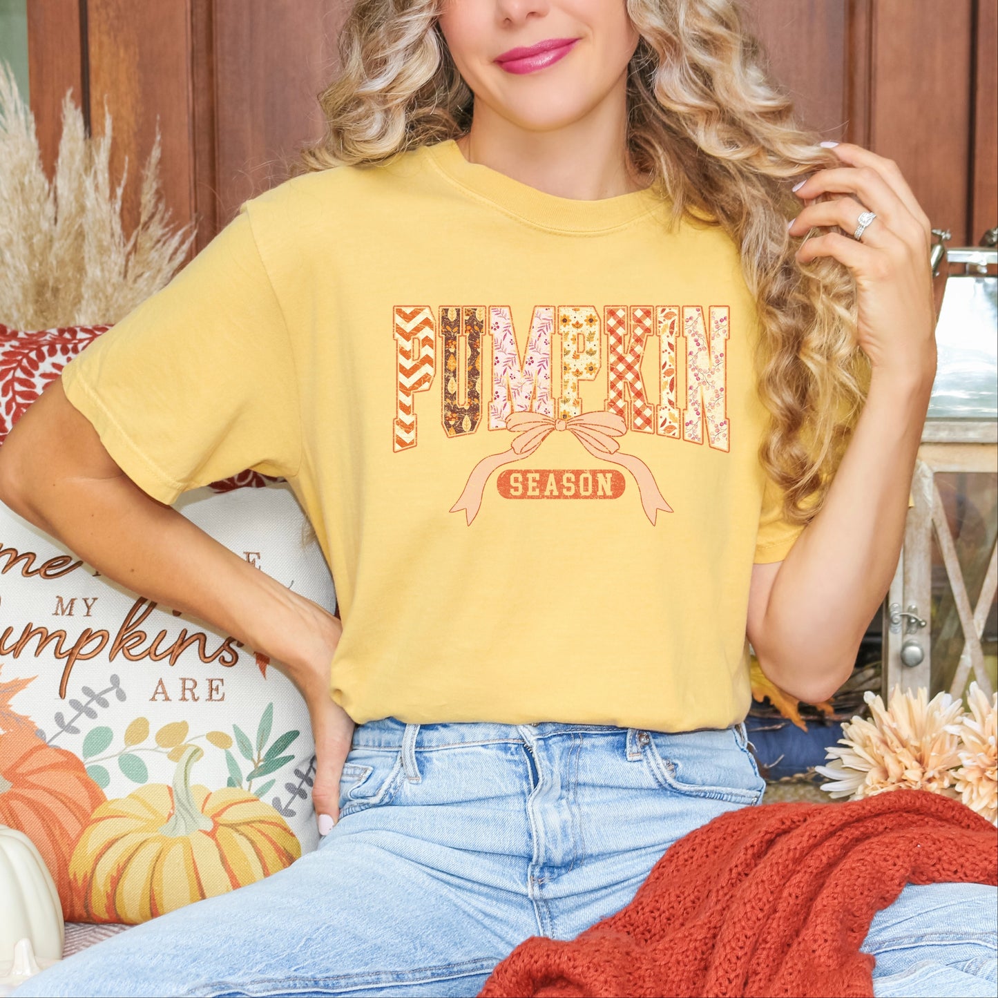 Pumpkin Season Patterns - Womens Garment Dyed Tee