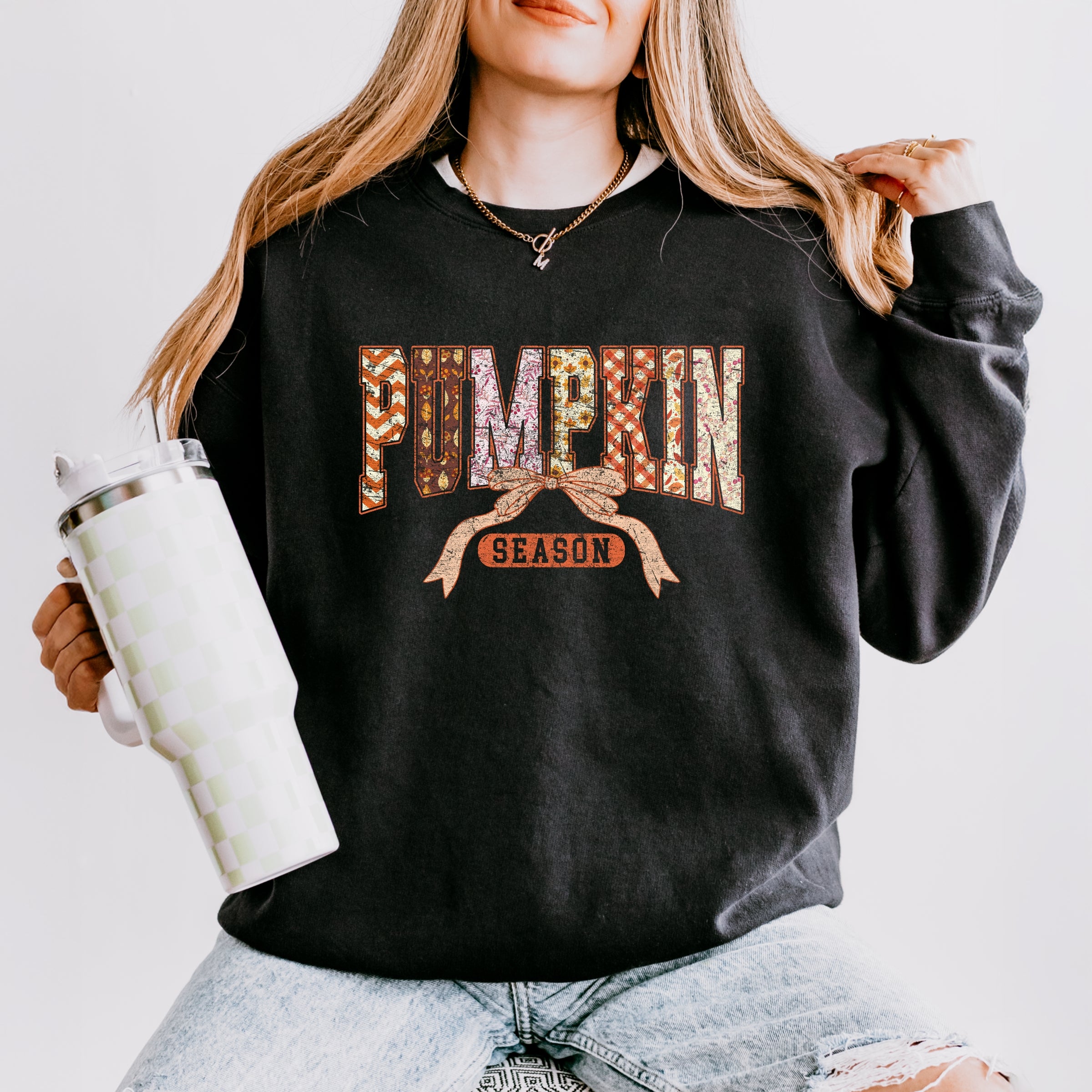 Pumpkin Season Patterns - Womens Lightweight Garment Dyed Sweatshirt