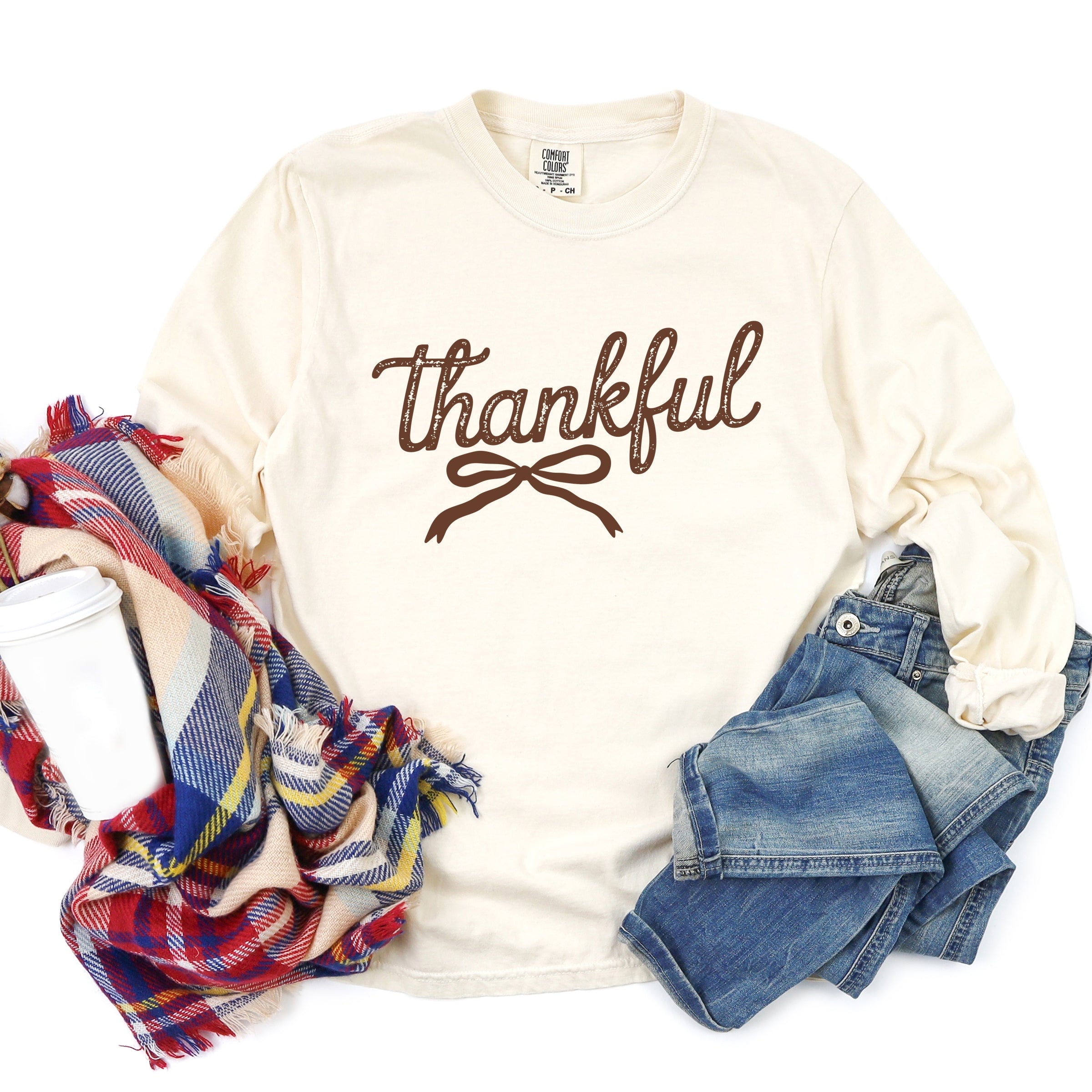 Thankful Coquette Distressed - Womens Garment Dyed Long Sleeve