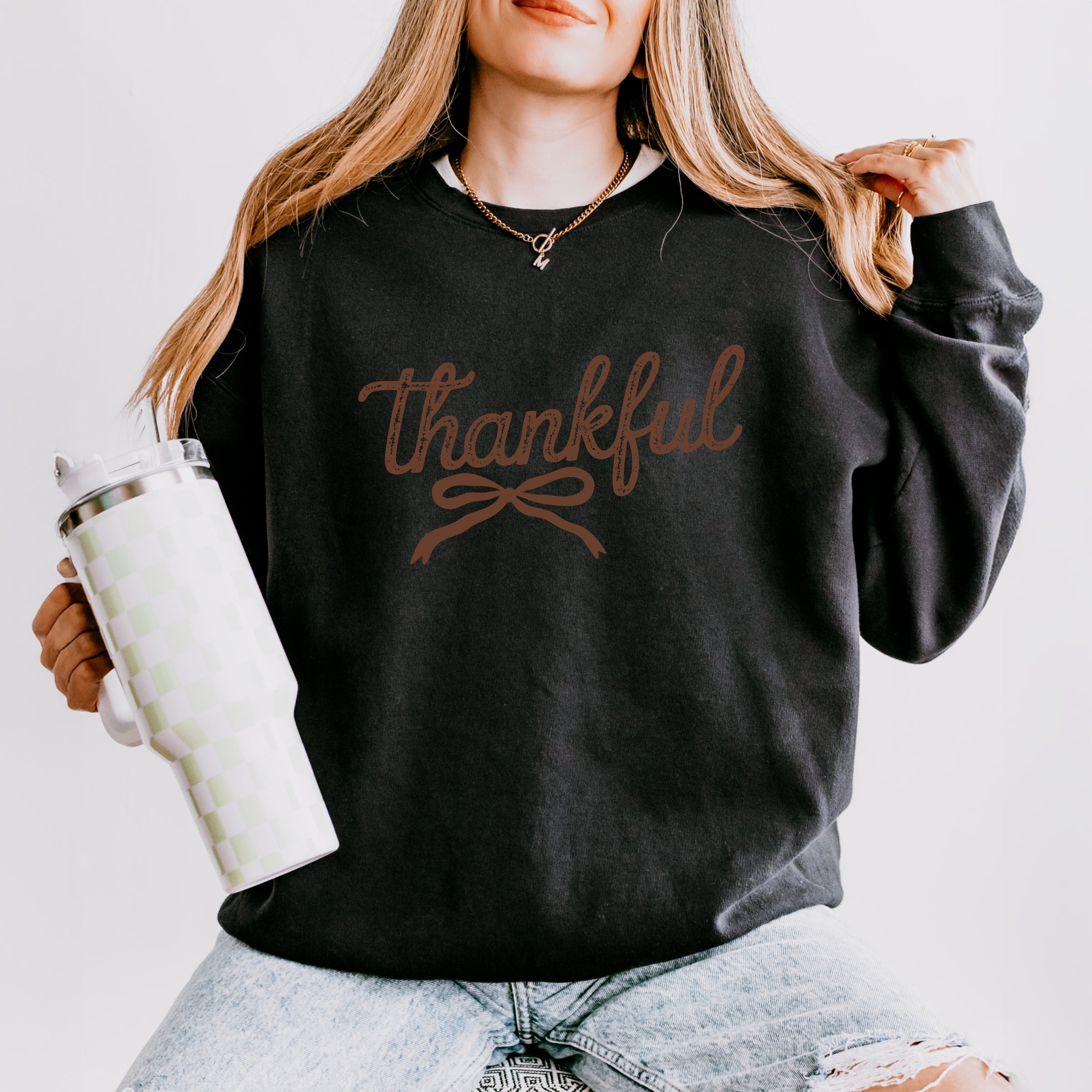 Thankful Coquette Distressed - Womens Lightweight Garment Dyed Sweatshirt