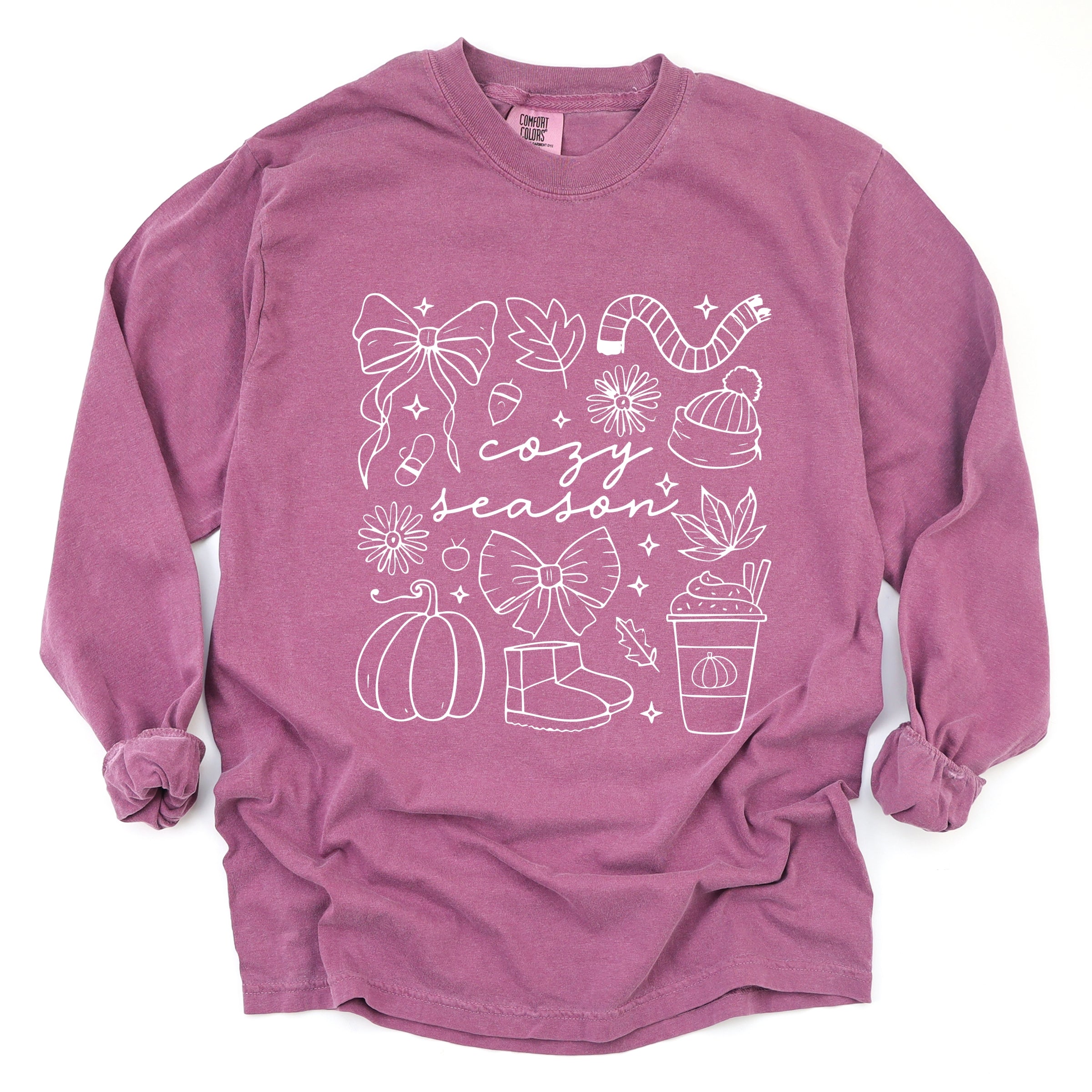 Cozy Season Coquette Icons - Womens Garment Dyed Long Sleeve