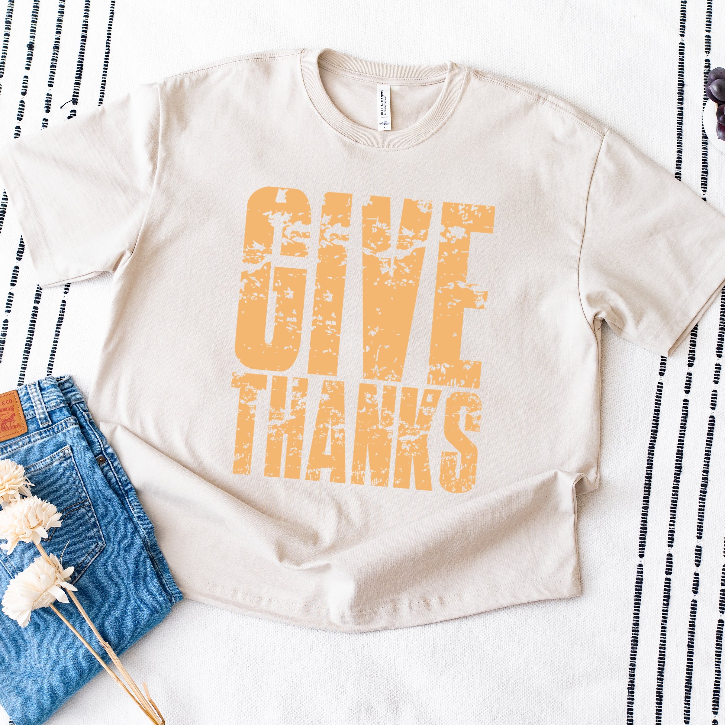 Give Thanks Block Distressed - Women's Heavyweight Graphic T-Shirt