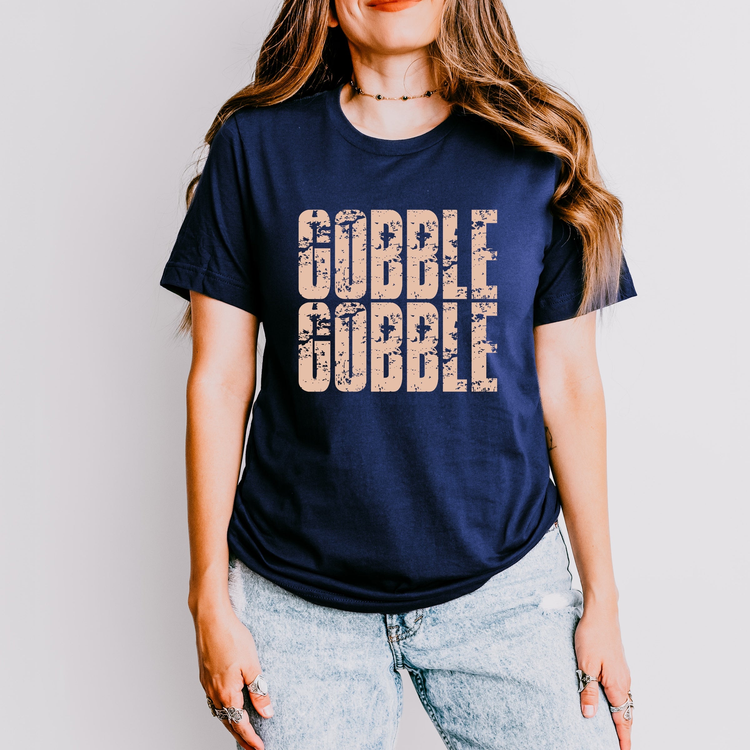 Gobble Gobble Block Distressed - Women's Short Sleeve Graphic T-Shirt
