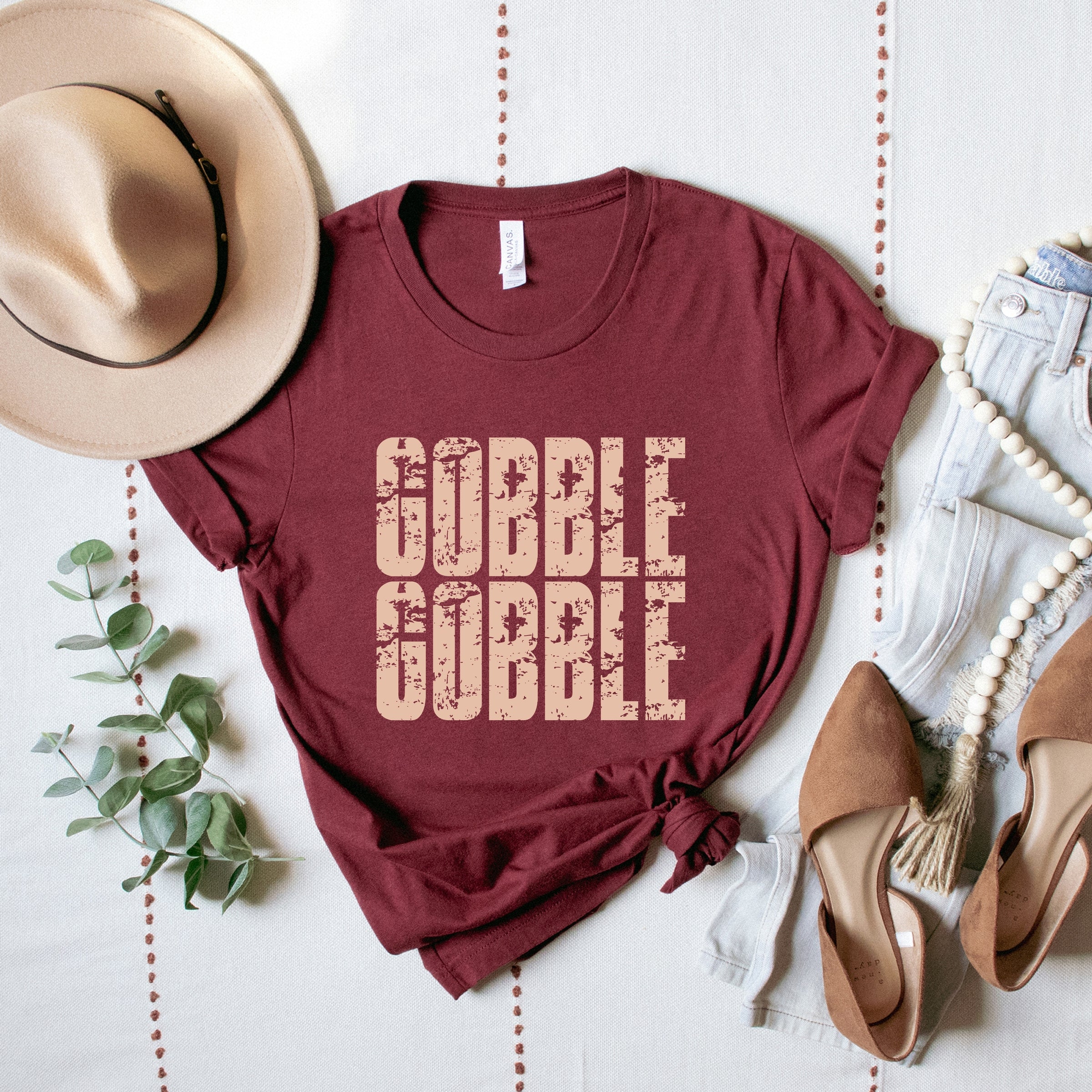 Gobble Gobble Block Distressed - Women's Short Sleeve Graphic T-Shirt