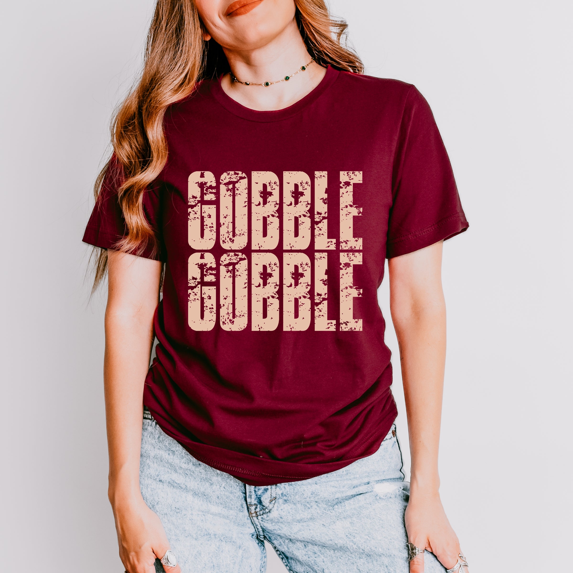 Gobble Gobble Block Distressed - Women's Short Sleeve Graphic T-Shirt