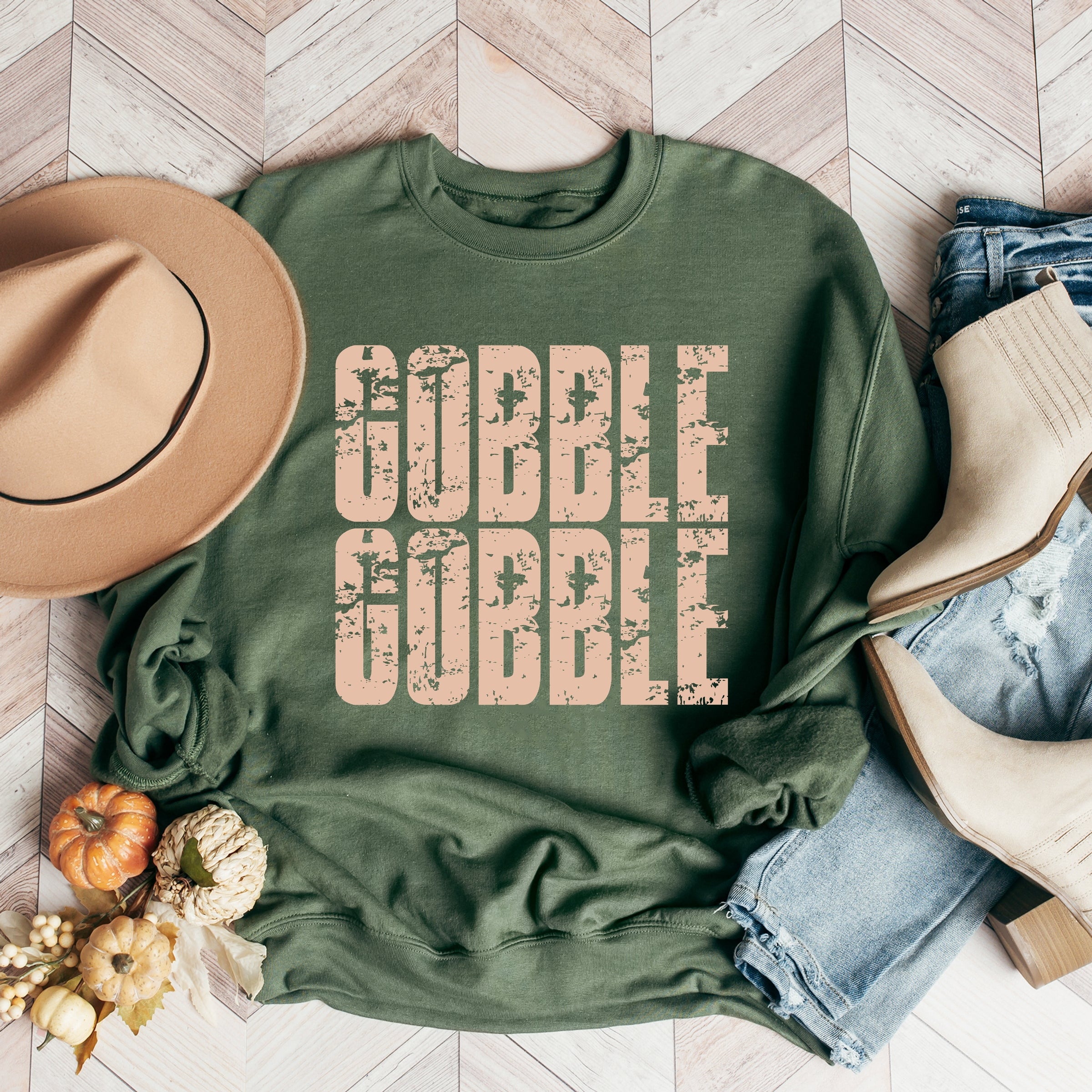 Gobble Gobble Block Distressed - Women's Graphic Sweatshirt