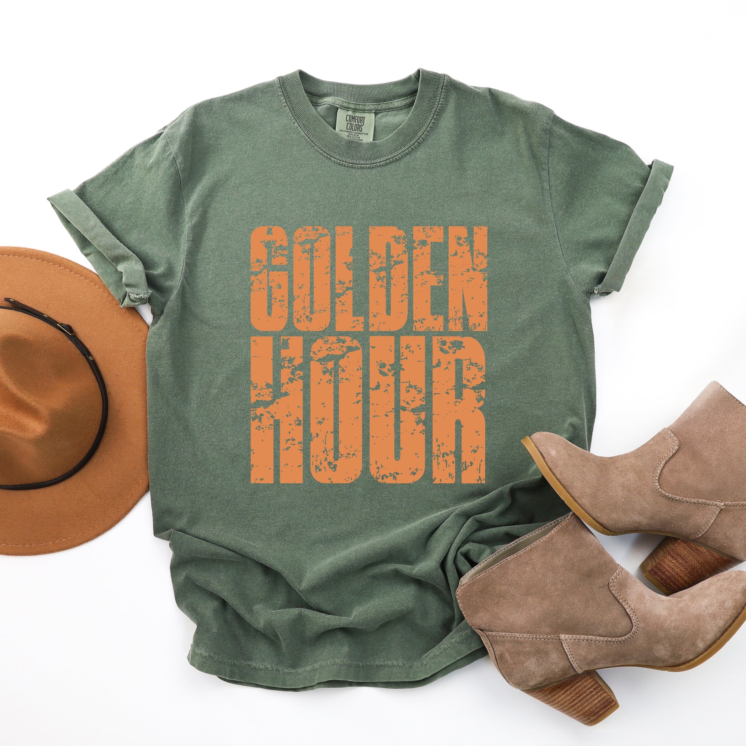 Golden Hour Block Distressed - Women's Garment Dyed Graphic T-Shirt