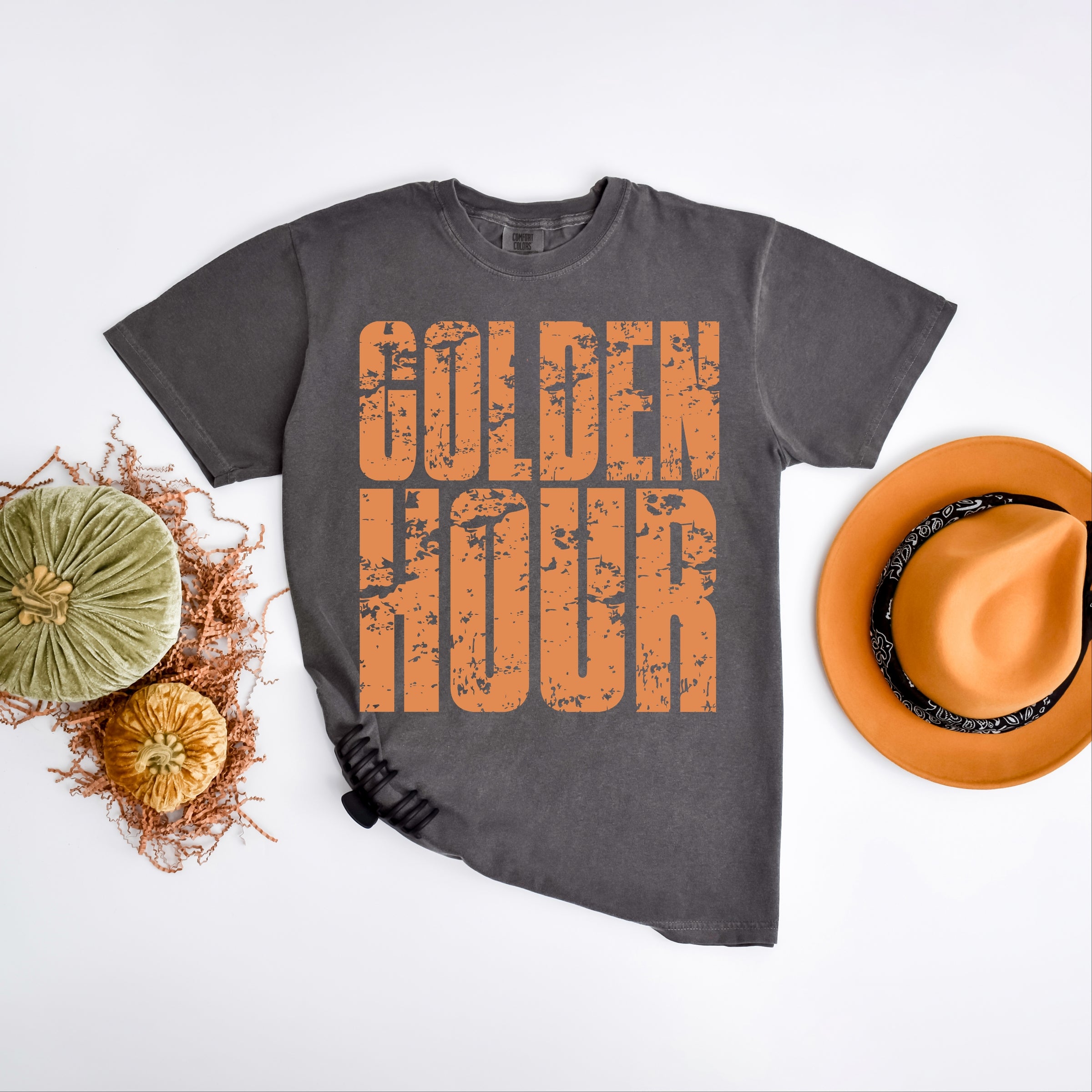 Golden Hour Block Distressed - Women's Garment Dyed Graphic T-Shirt