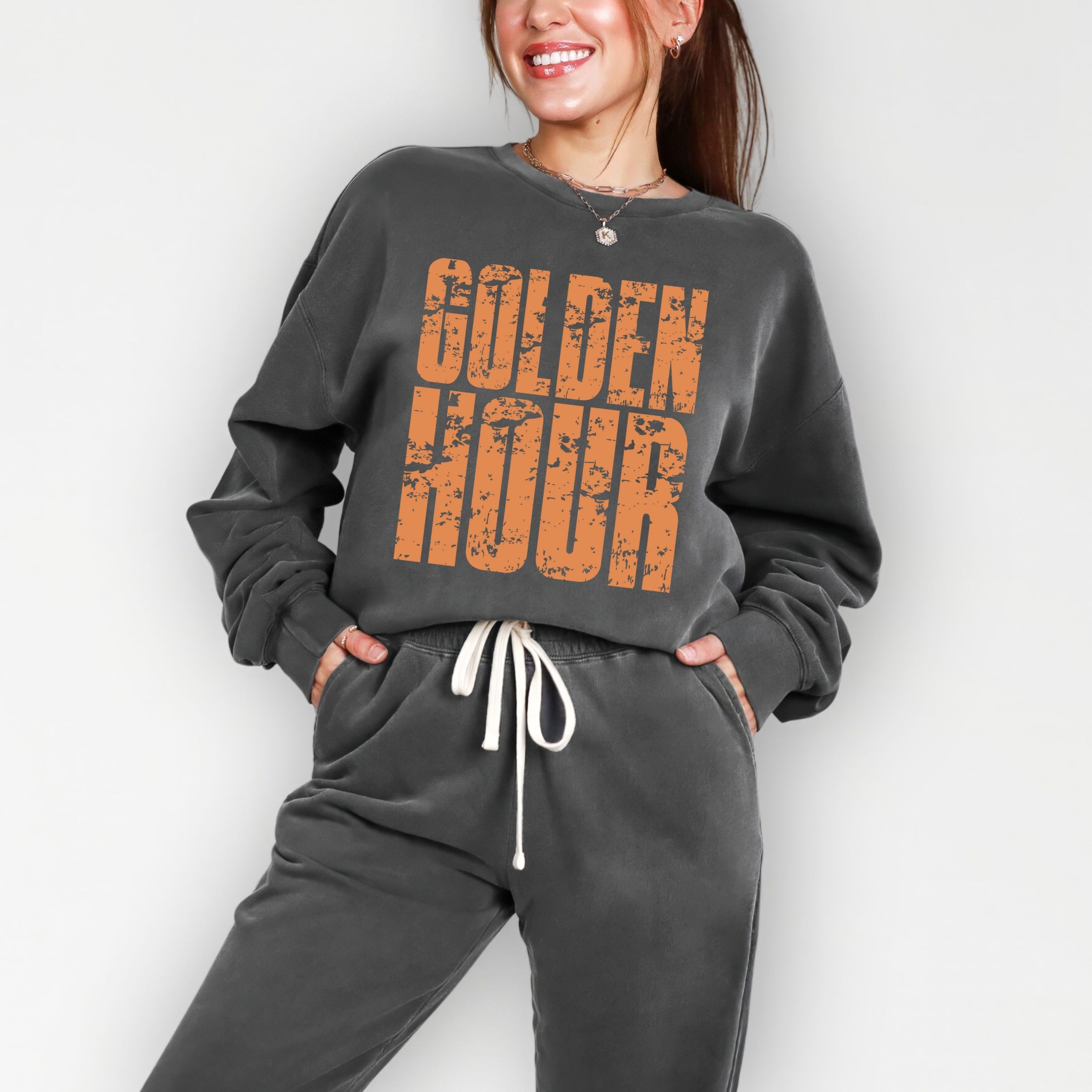 Golden Hour Block Distressed - Women's Lightweight Garment Dyed Sweatshirt