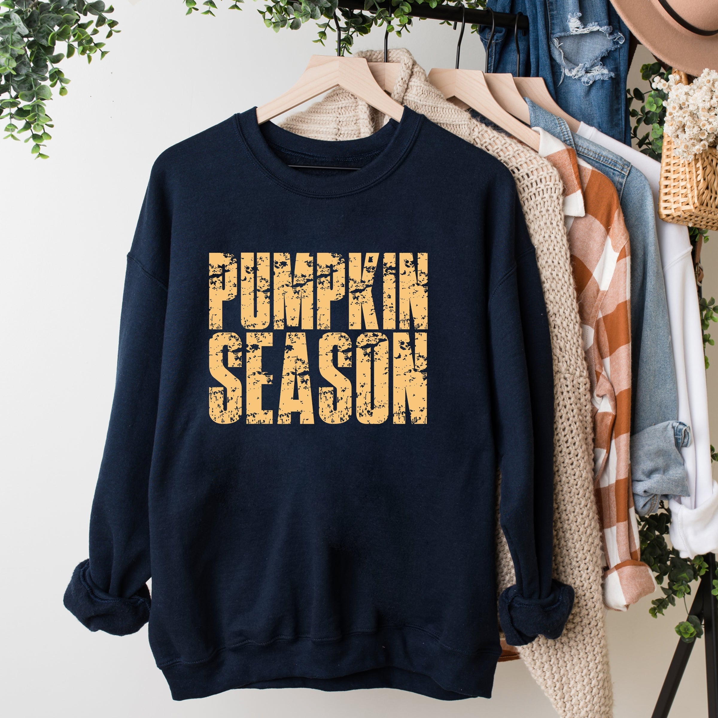 Pumpkin Season Block Distressed - Women's Graphic Sweatshirt