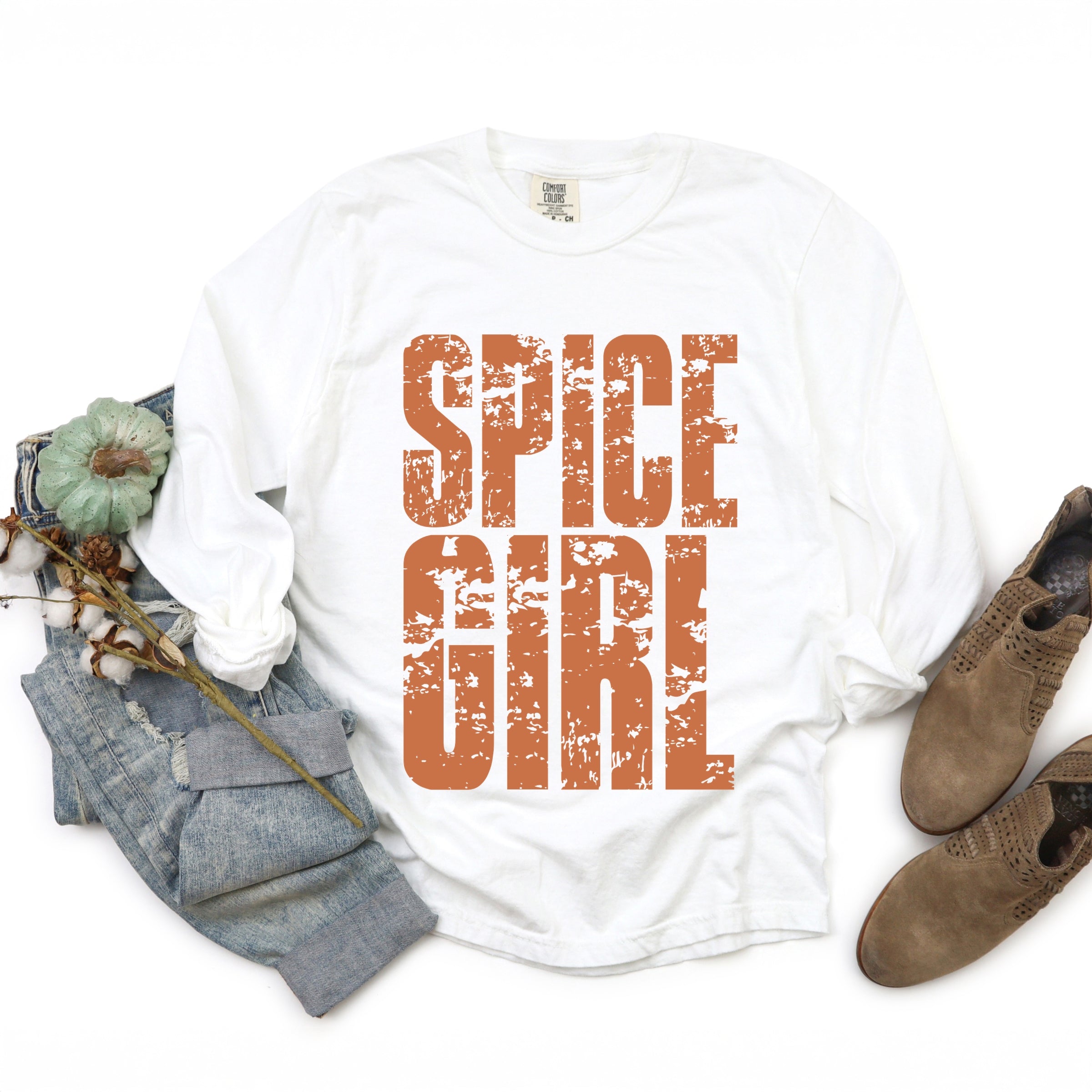 Spice Girl Block Distressed - Women's Garment Dyed Long Sleeve Graphic T-Shirt