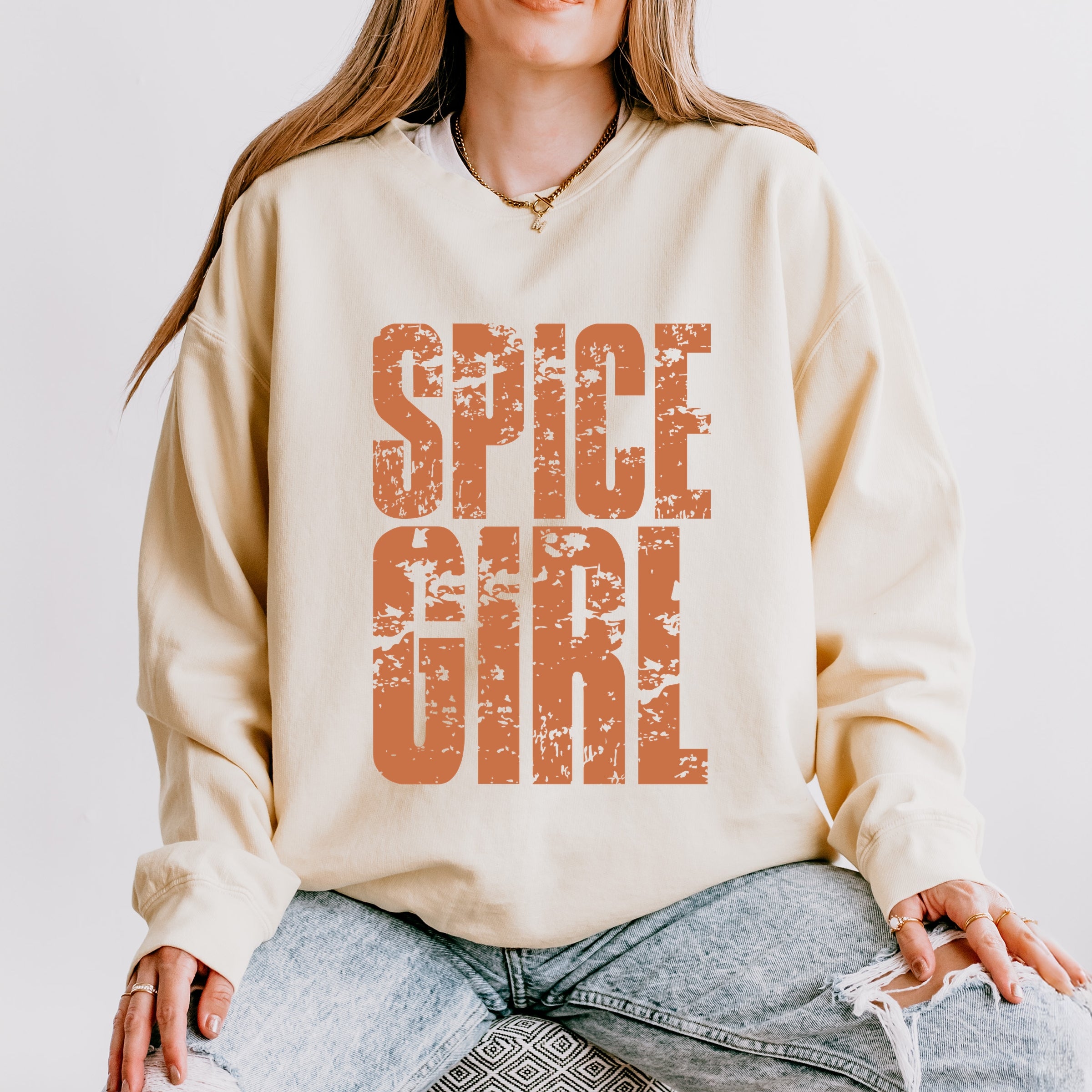 Spice Girl Block Distressed - Women's Lightweight Garment Dyed Sweatshirt
