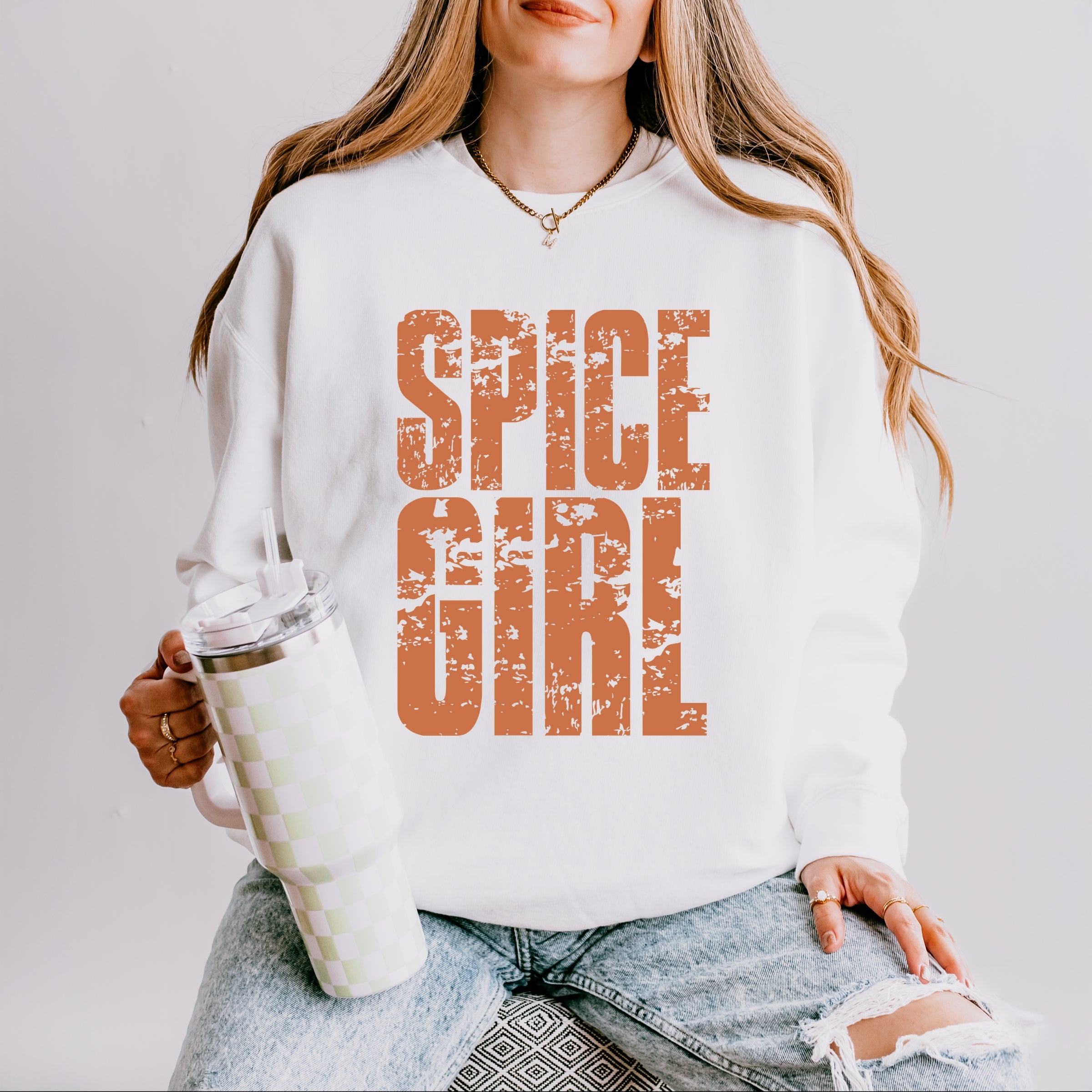 Spice Girl Block Distressed - Women's Lightweight Garment Dyed Sweatshirt