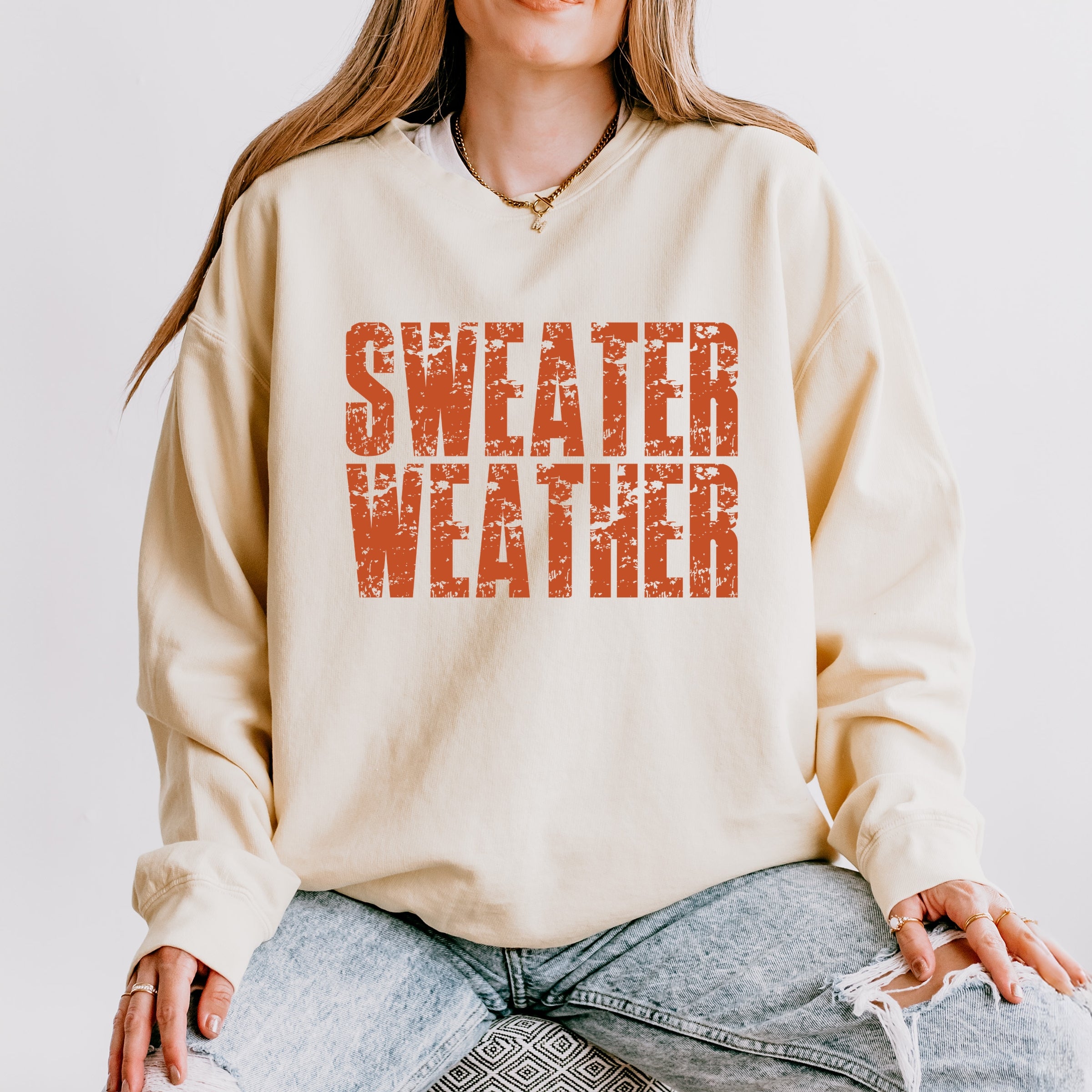 Sweater Weather Block Distressed - Women's Lightweight Garment Dyed Sweatshirt