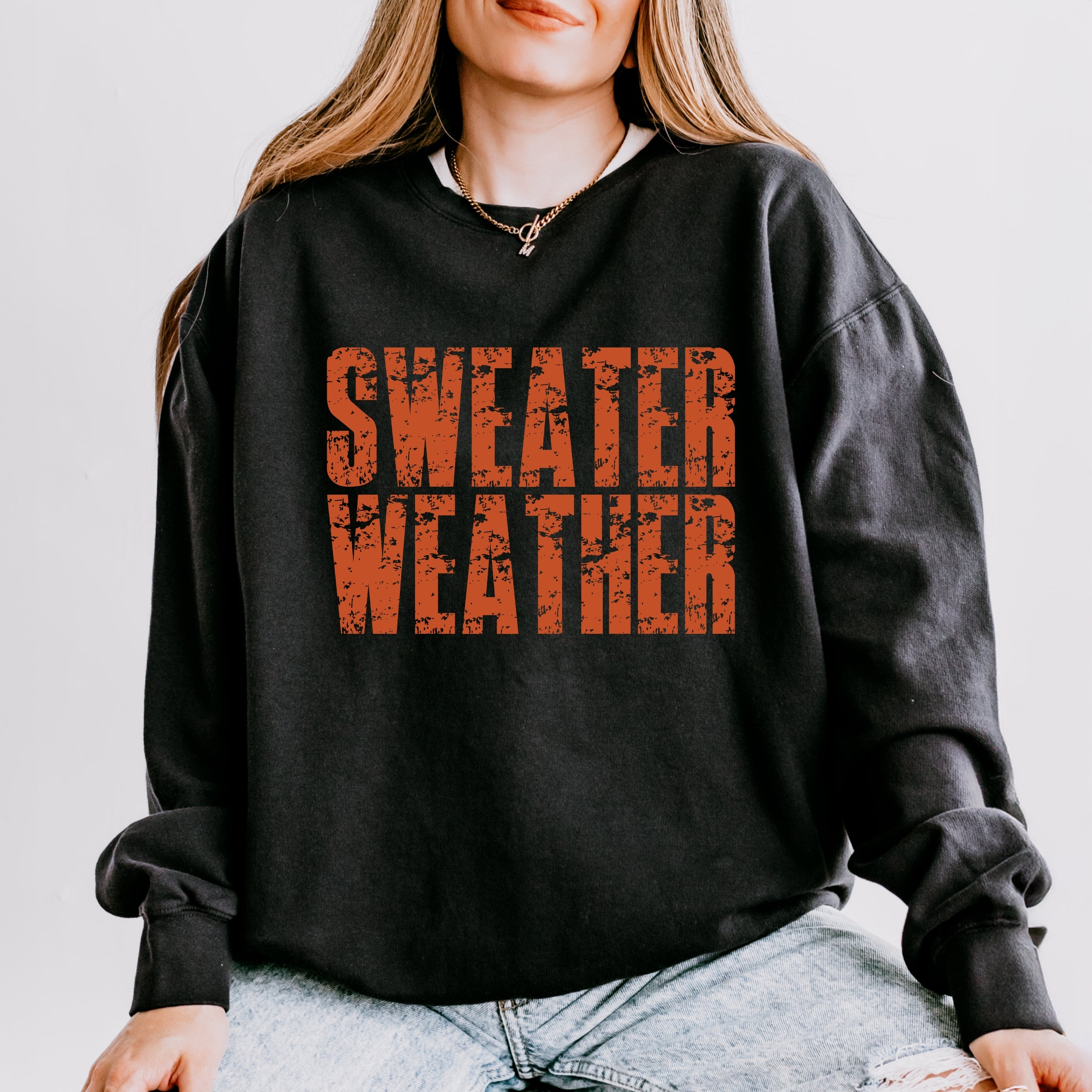 Sweater Weather Block Distressed - Women's Lightweight Garment Dyed Sweatshirt