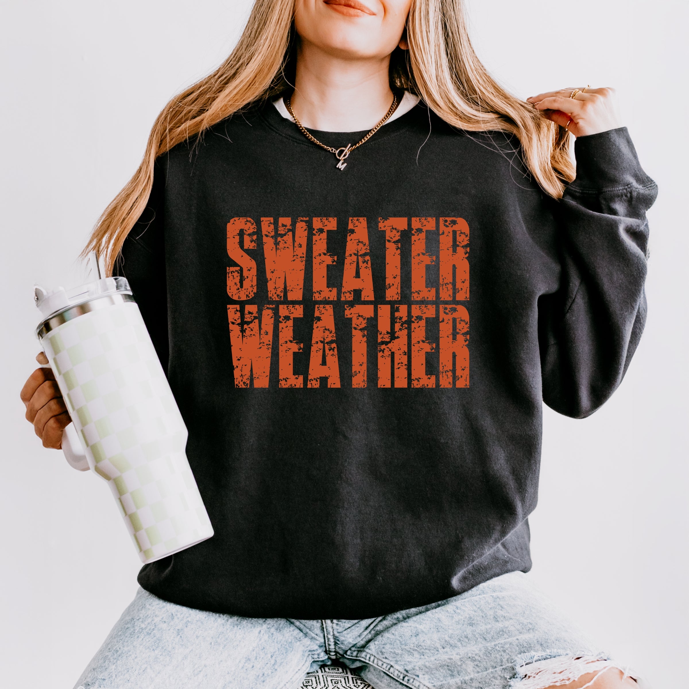 Sweater Weather Block Distressed - Women's Lightweight Garment Dyed Sweatshirt