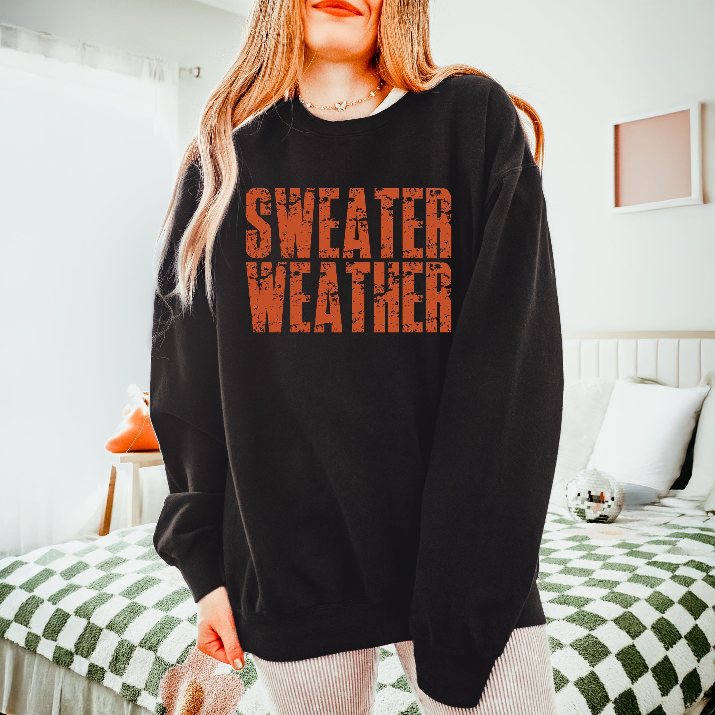 Sweater Weather Block Distressed - Women's Lightweight Garment Dyed Sweatshirt