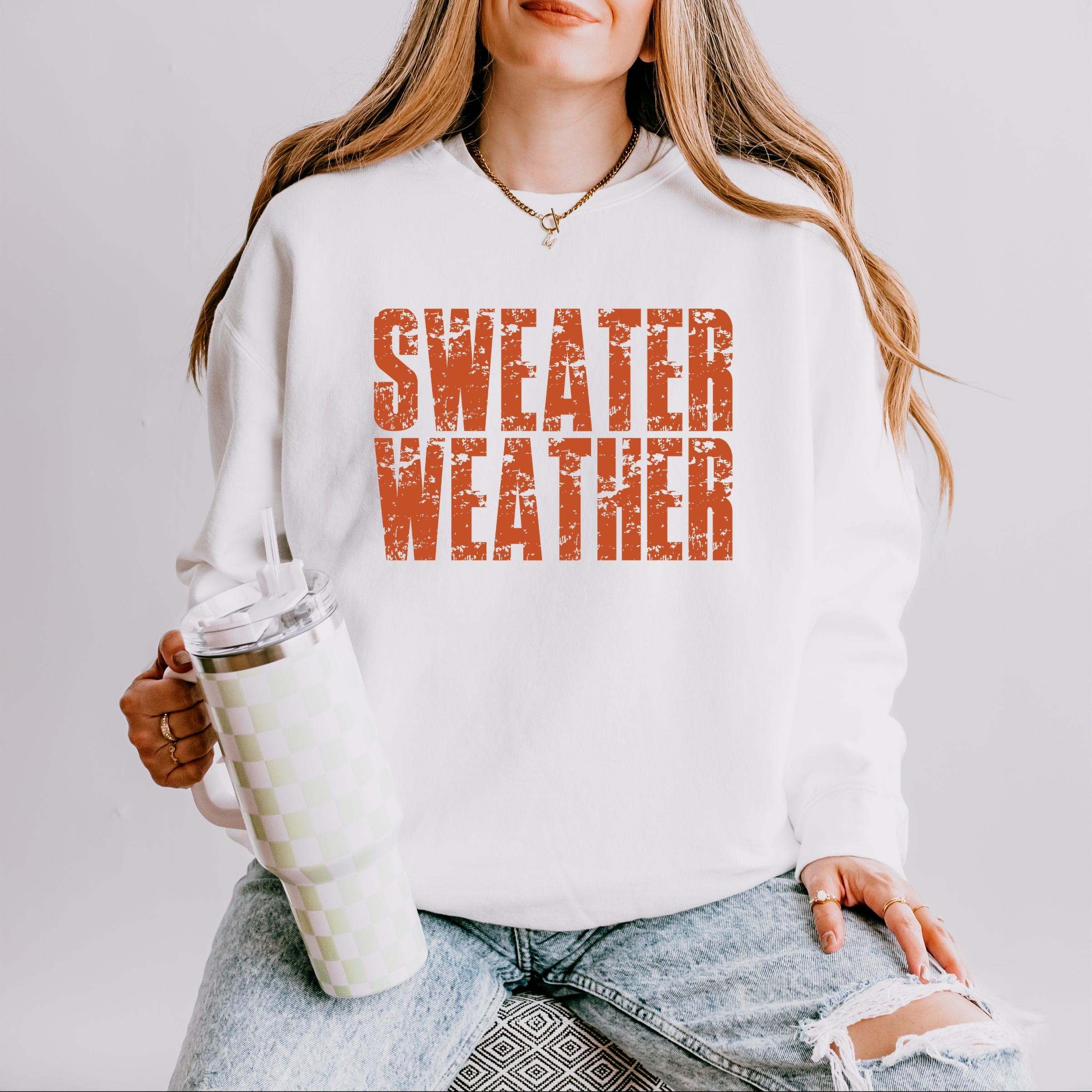 Sweater Weather Block Distressed - Women's Lightweight Garment Dyed Sweatshirt