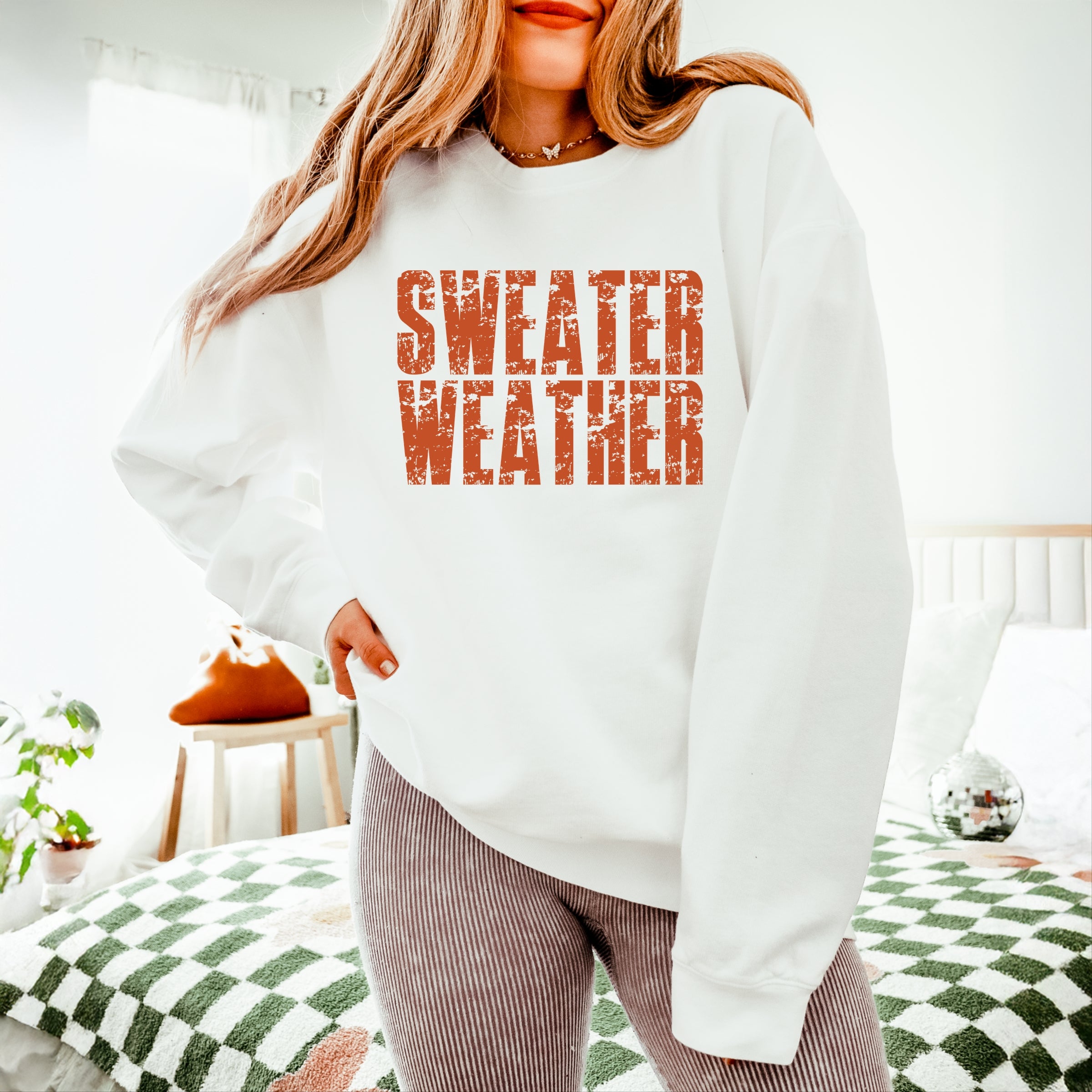 Sweater Weather Block Distressed - Women's Lightweight Garment Dyed Sweatshirt
