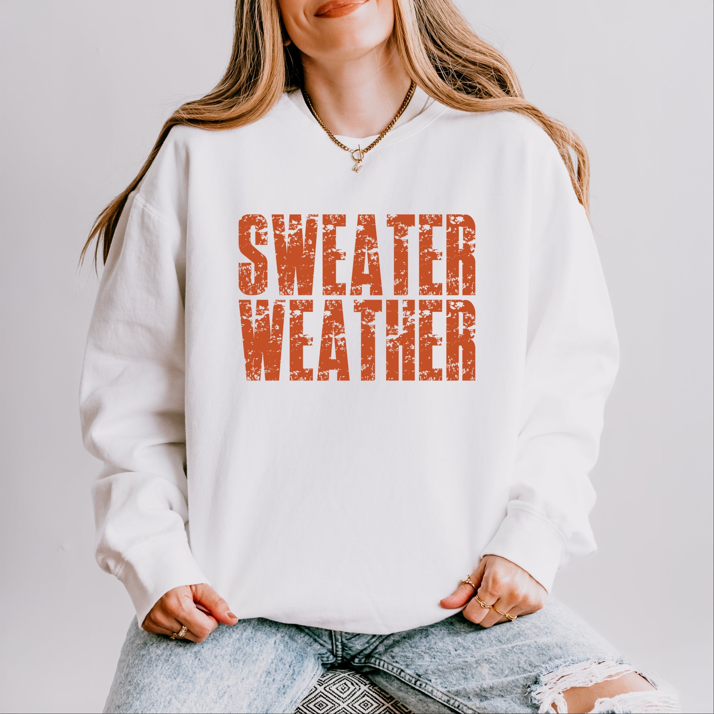 Sweater Weather Block Distressed - Women's Lightweight Garment Dyed Sweatshirt