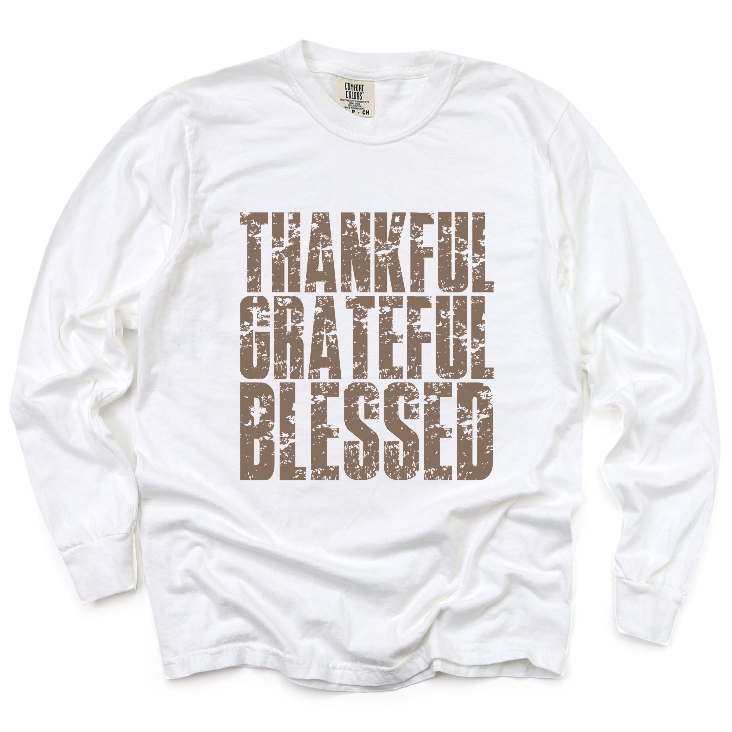 Thankful Grateful Blessed Block Distressed - Women's Garment Dyed Long Sleeve Graphic T-Shirt