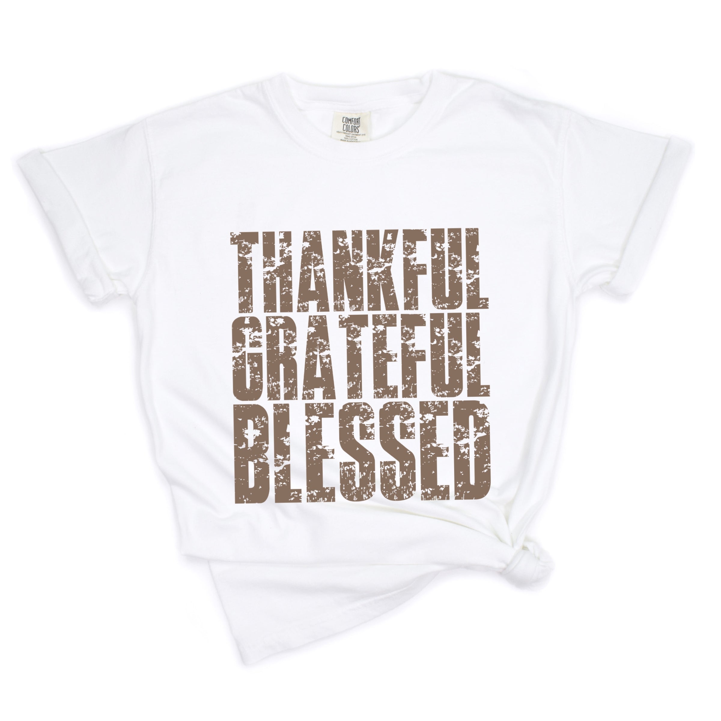 Thankful Grateful Blessed Block Distressed - Women's Garment Dyed Graphic T-Shirt