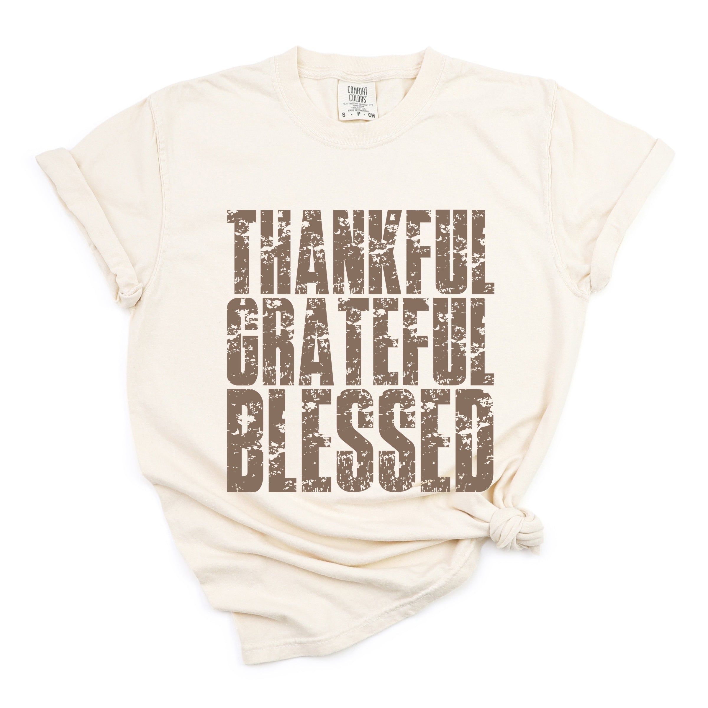 Thankful Grateful Blessed Block Distressed - Women's Garment Dyed Graphic T-Shirt