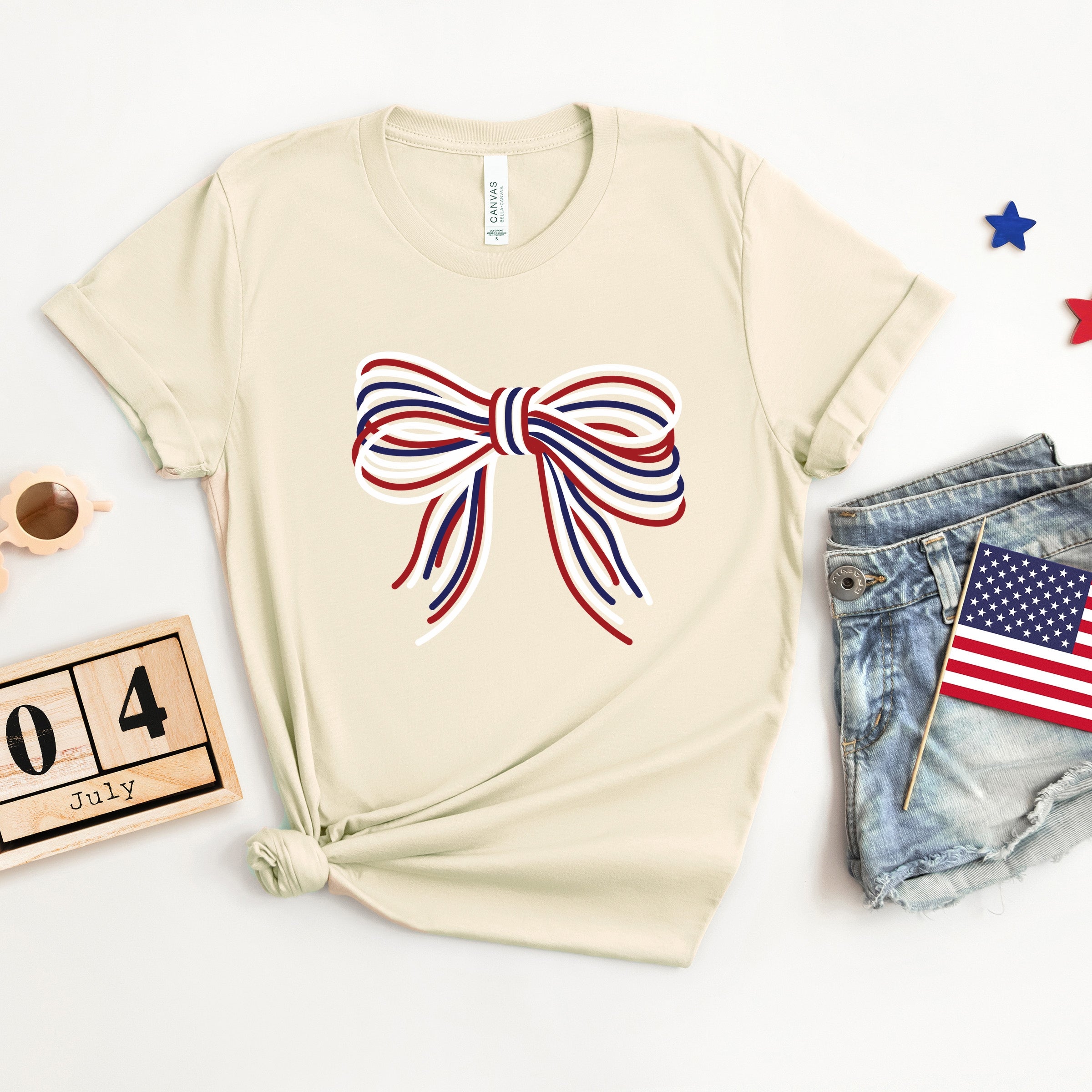 Patriotic Layered Bow - Women's Short Sleeve Graphic T-Shirt