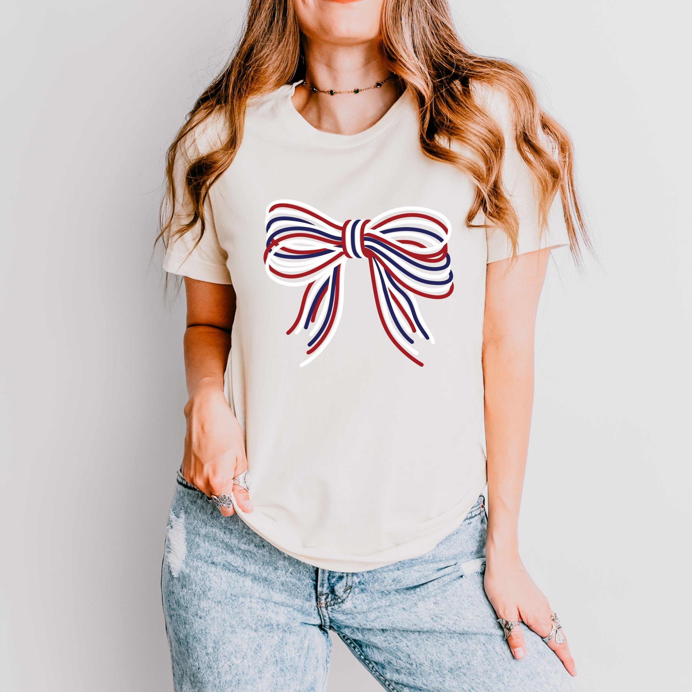 Patriotic Layered Bow - Women's Short Sleeve Graphic T-Shirt