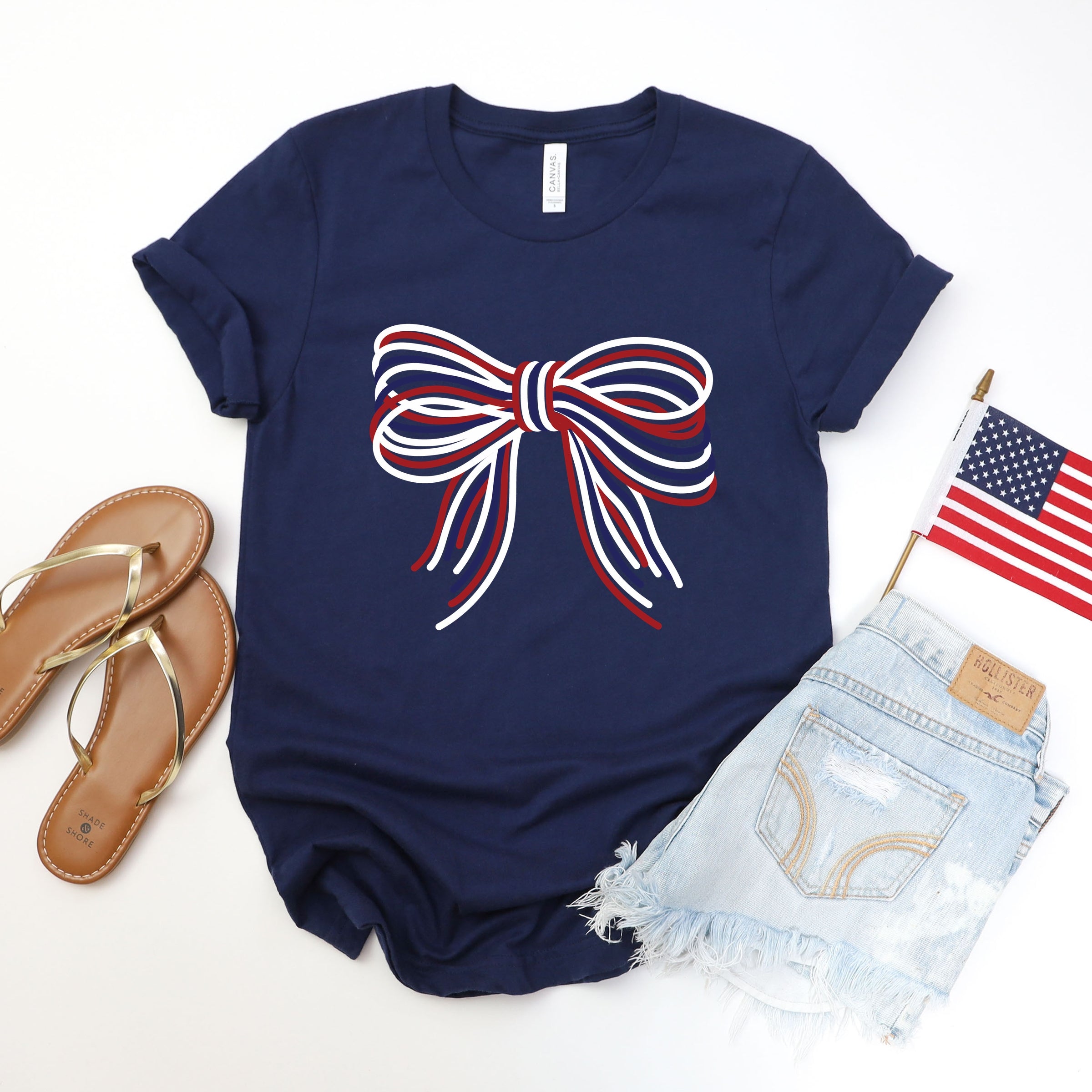 Patriotic Layered Bow - Women's Short Sleeve Graphic T-Shirt