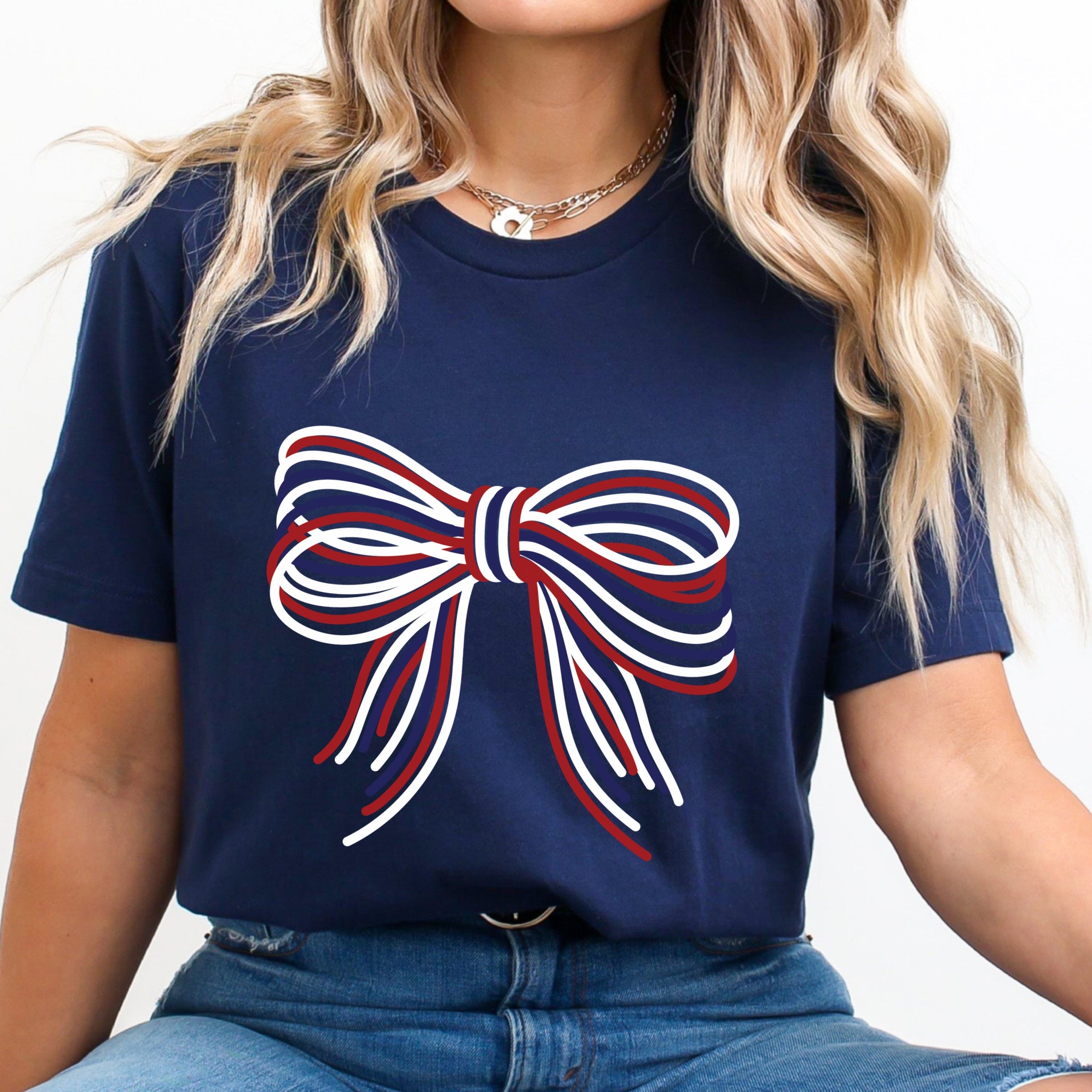 Patriotic Layered Bow - Women's Short Sleeve Graphic T-Shirt