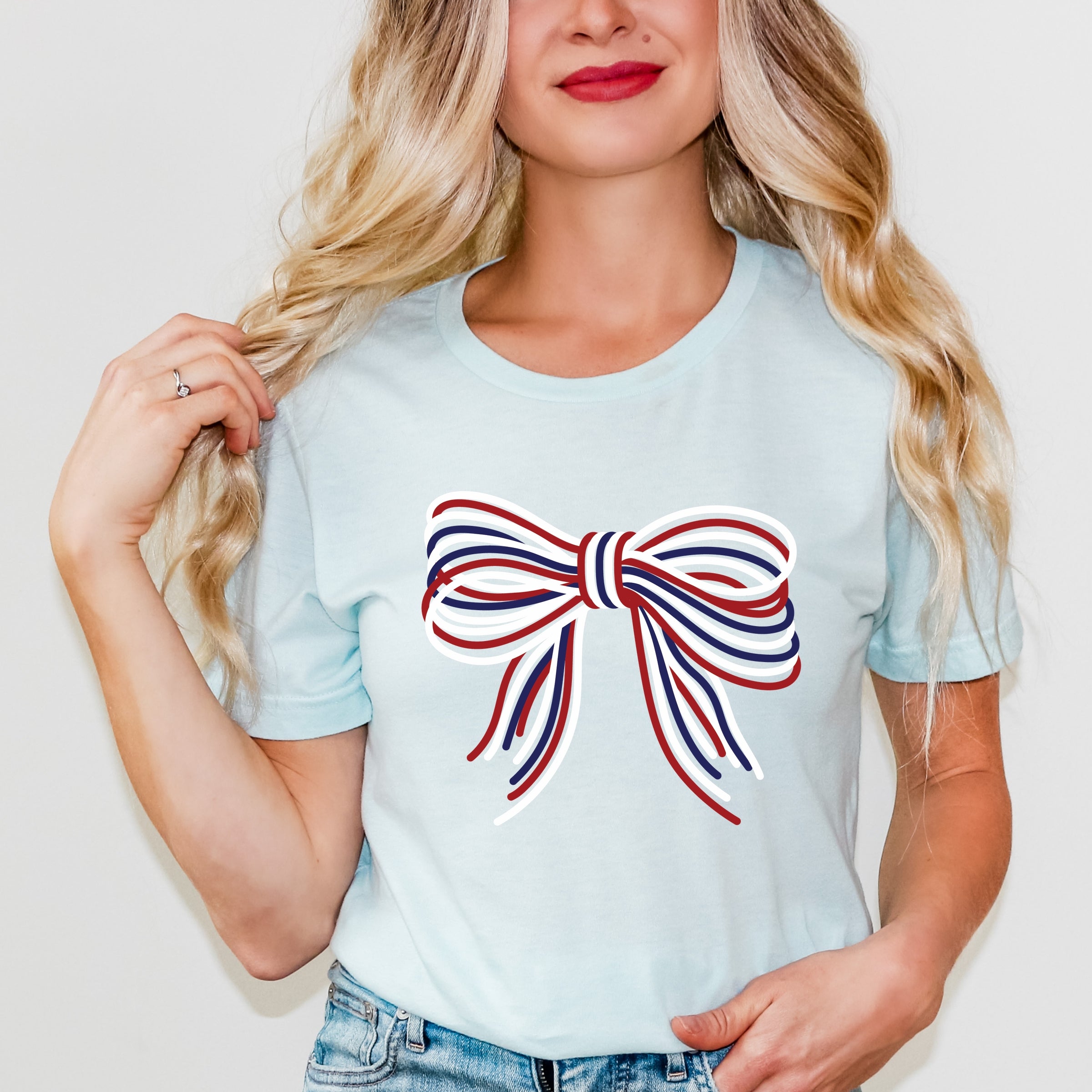 Patriotic Layered Bow - Women's Short Sleeve Graphic T-Shirt