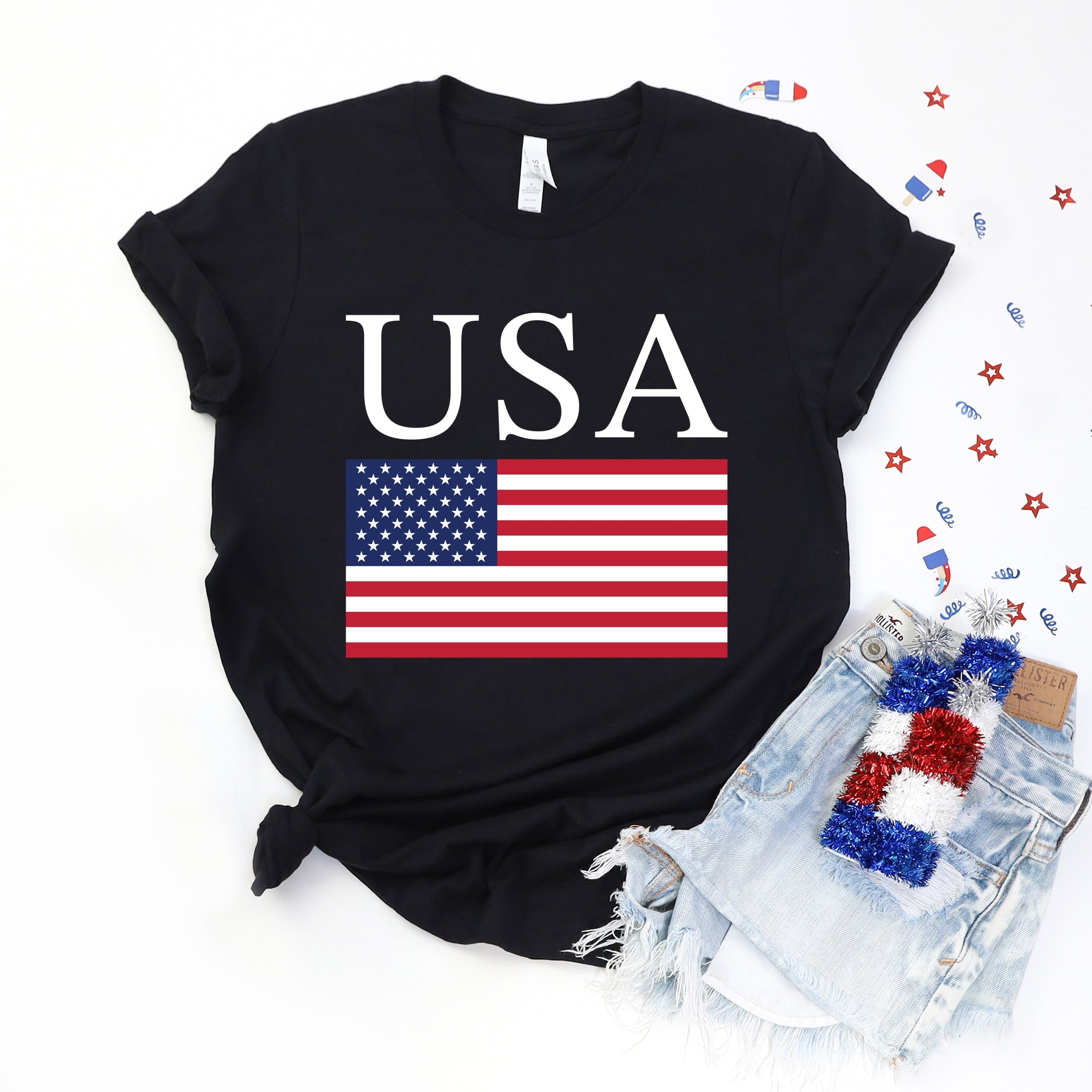 USA Flag Solid - Women's Short Sleeve Graphic T-Shirt