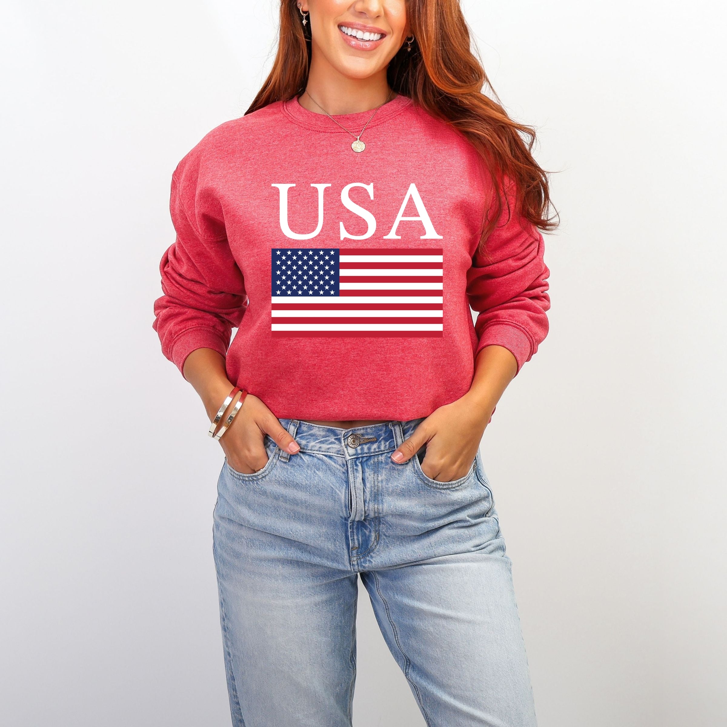 USA Flag Solid - Women's Graphic Sweatshirt