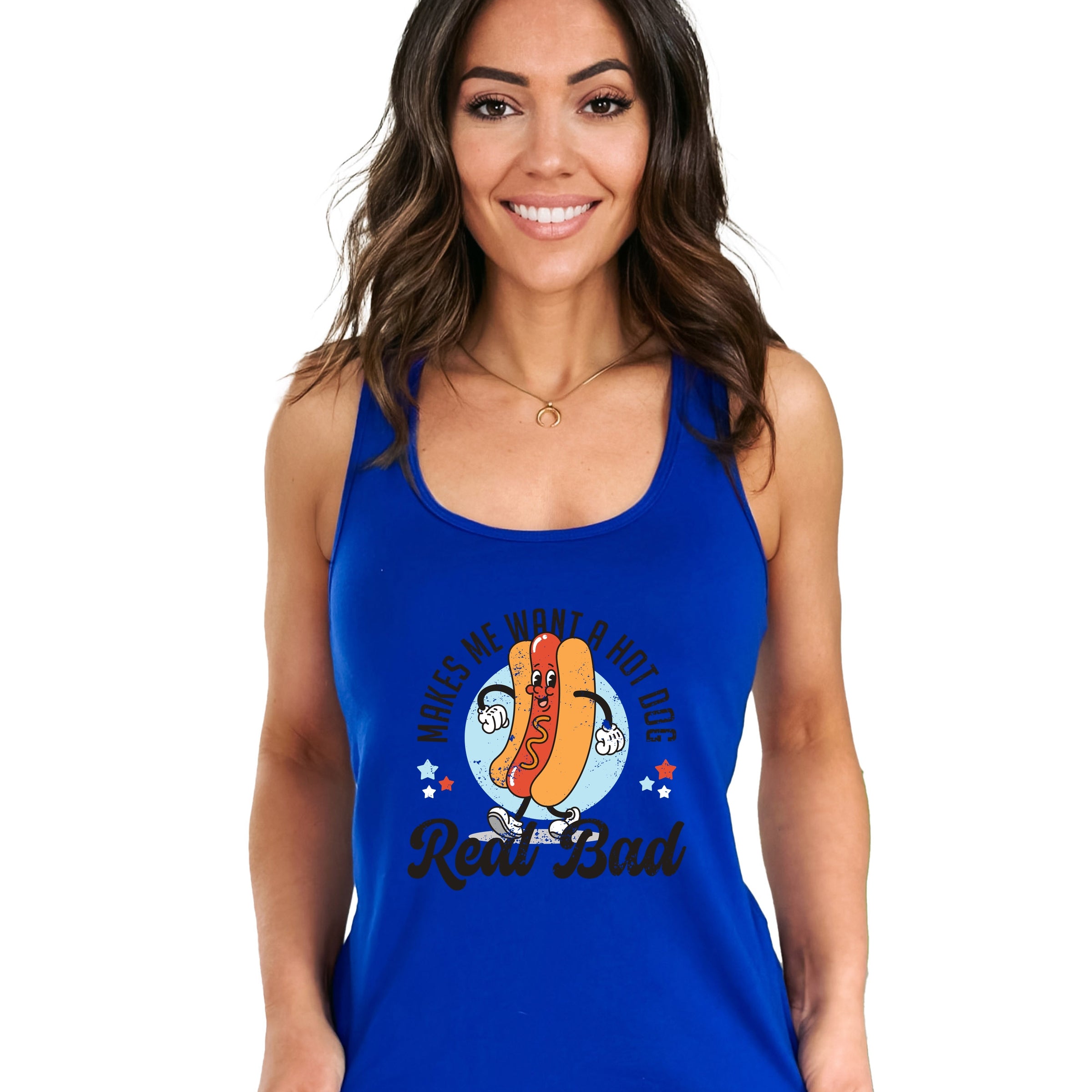 Makes Me Wants A Hot Dog Real Bad Cartoon - Women's Graphic Racerback Tank Top