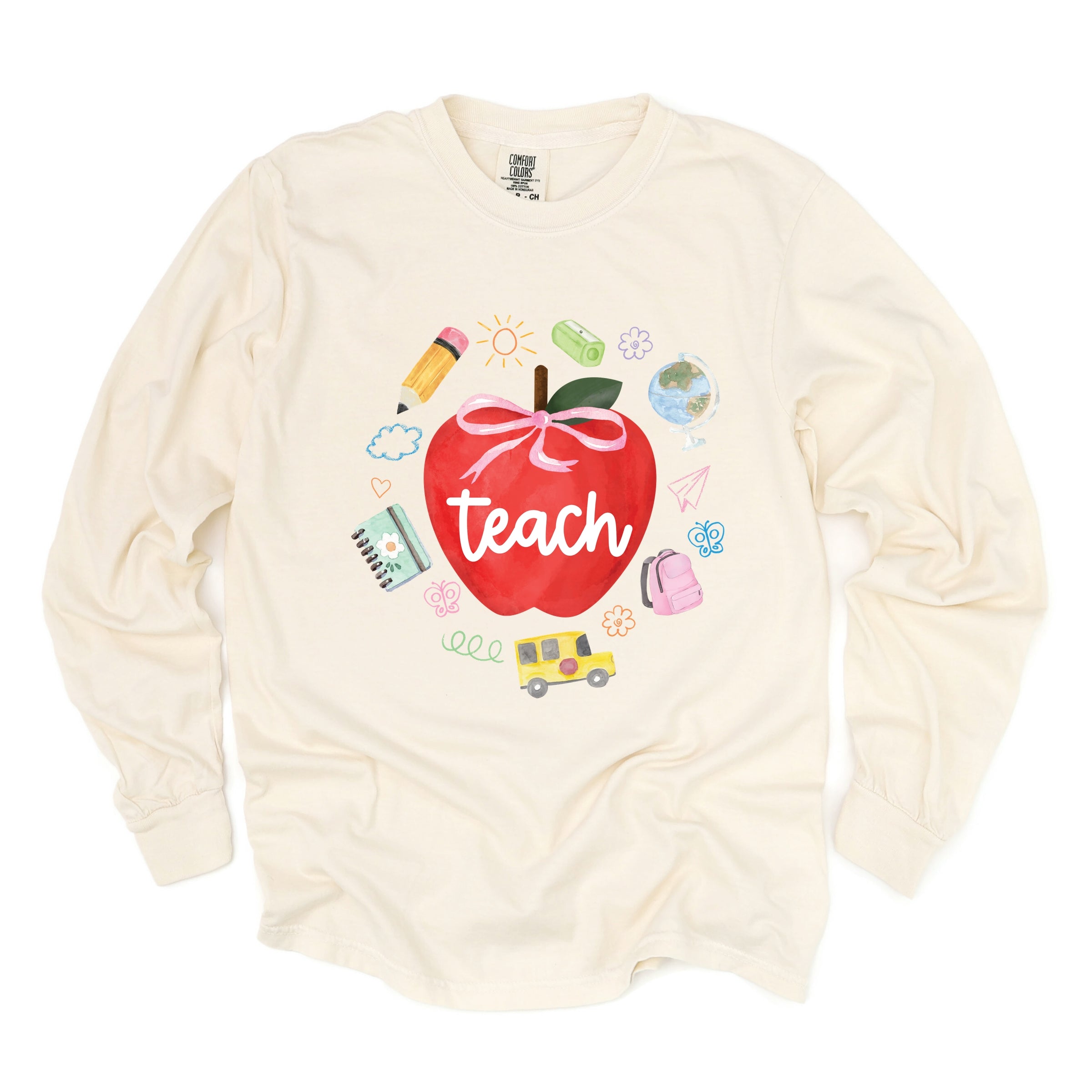 Teach Apple Watercolor - Garment Dyed Long Sleeve