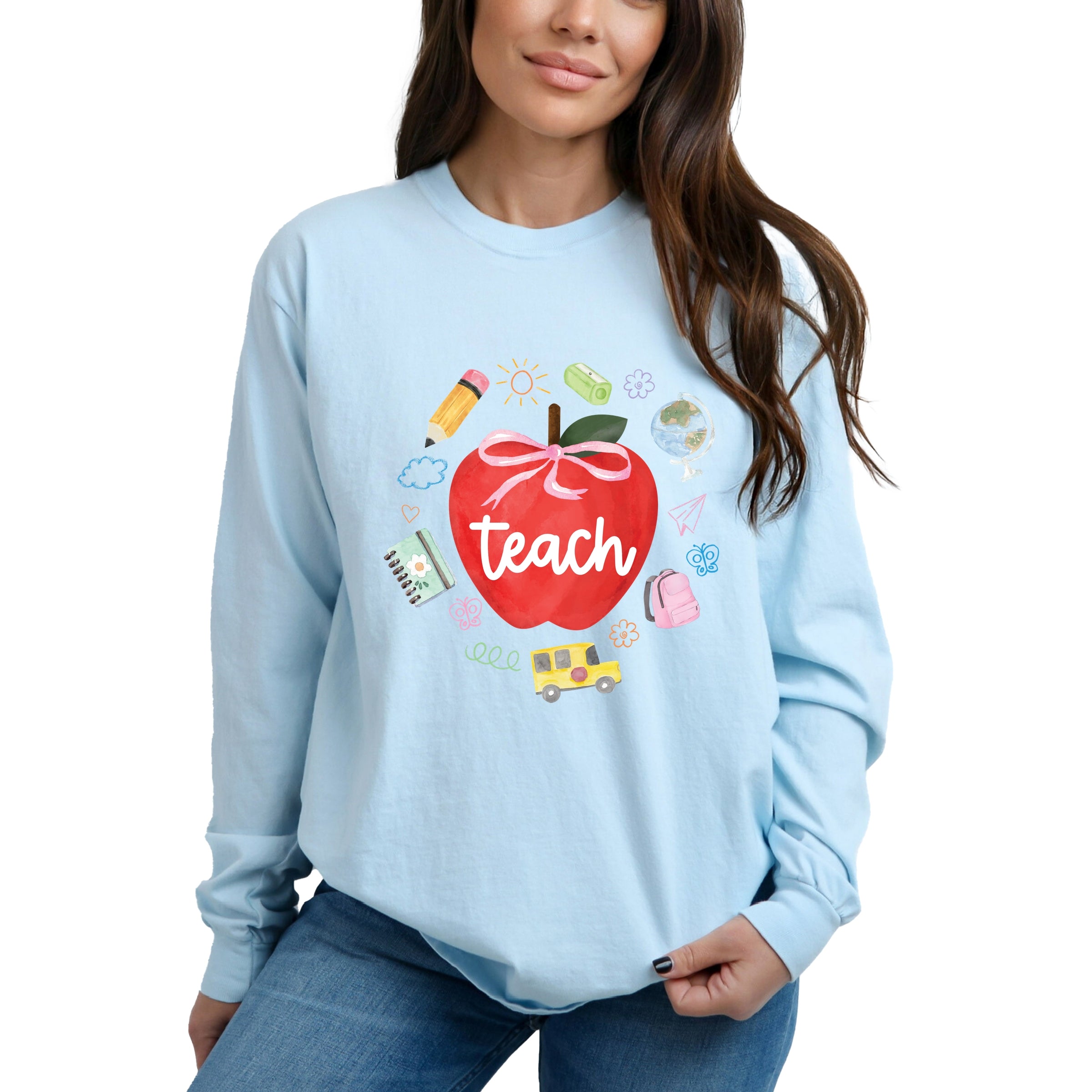 Teach Apple Watercolor - Garment Dyed Long Sleeve