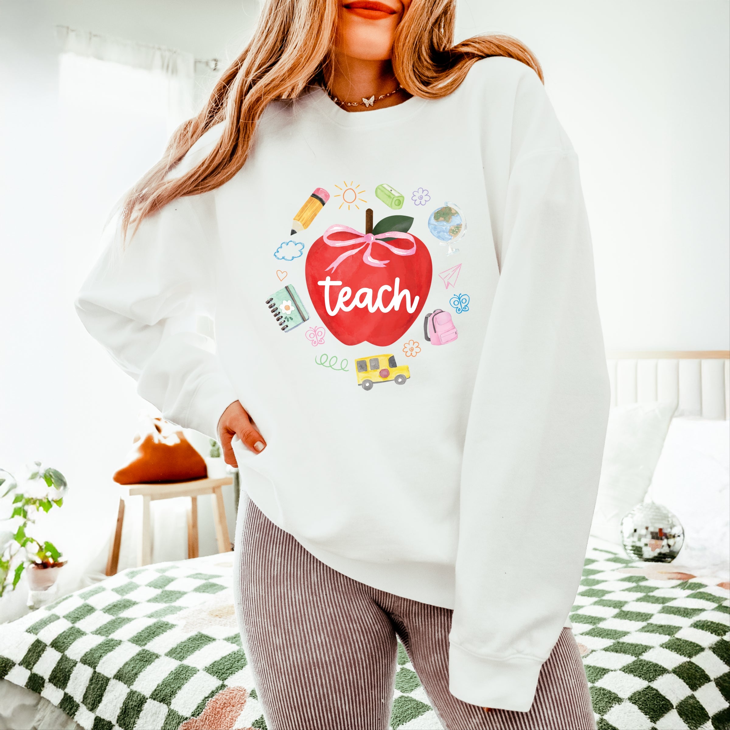 Teach Apple Watercolor - Lightweight Garment Dyed Sweatshirt
