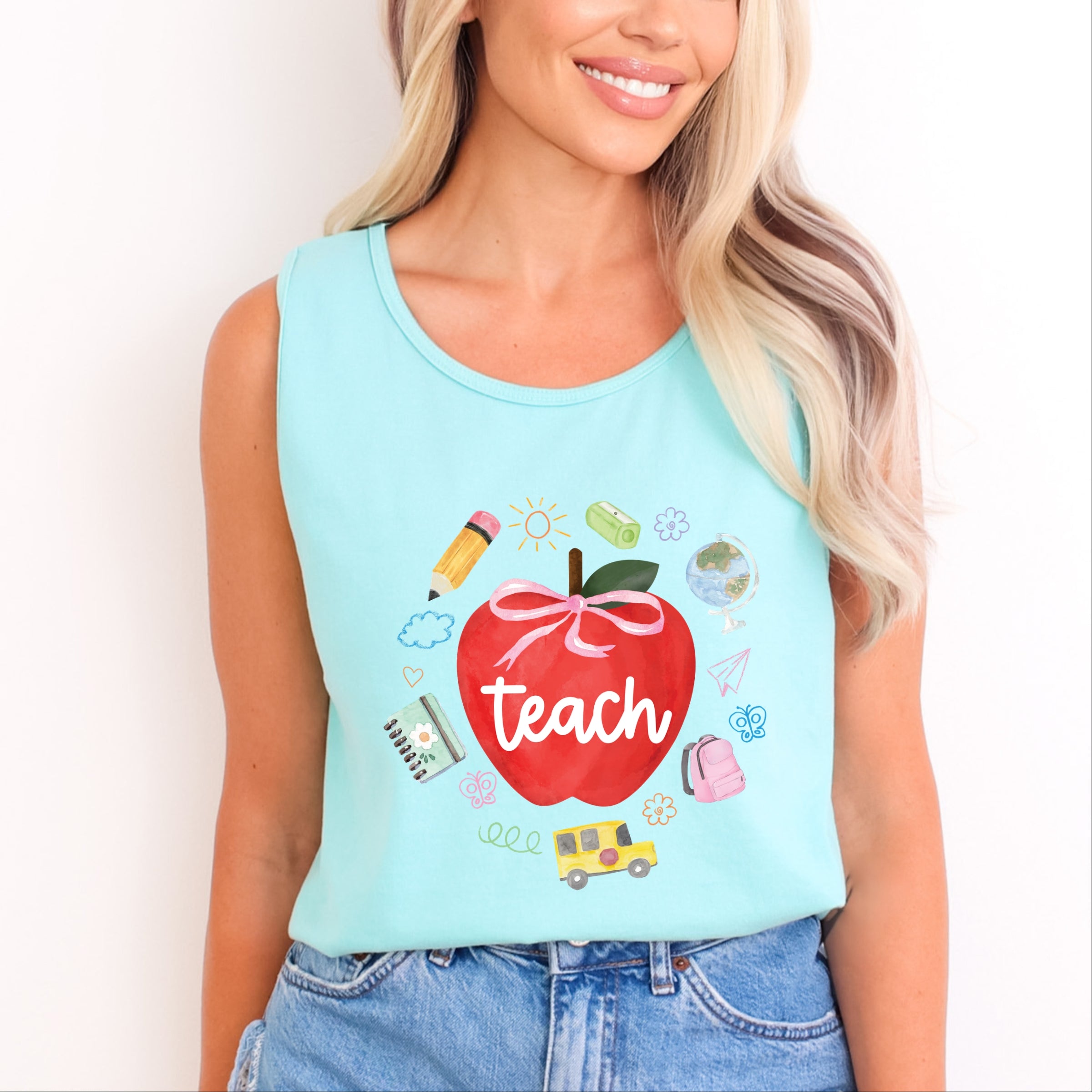 Teach Apple Watercolor - Garment Dyed Tank