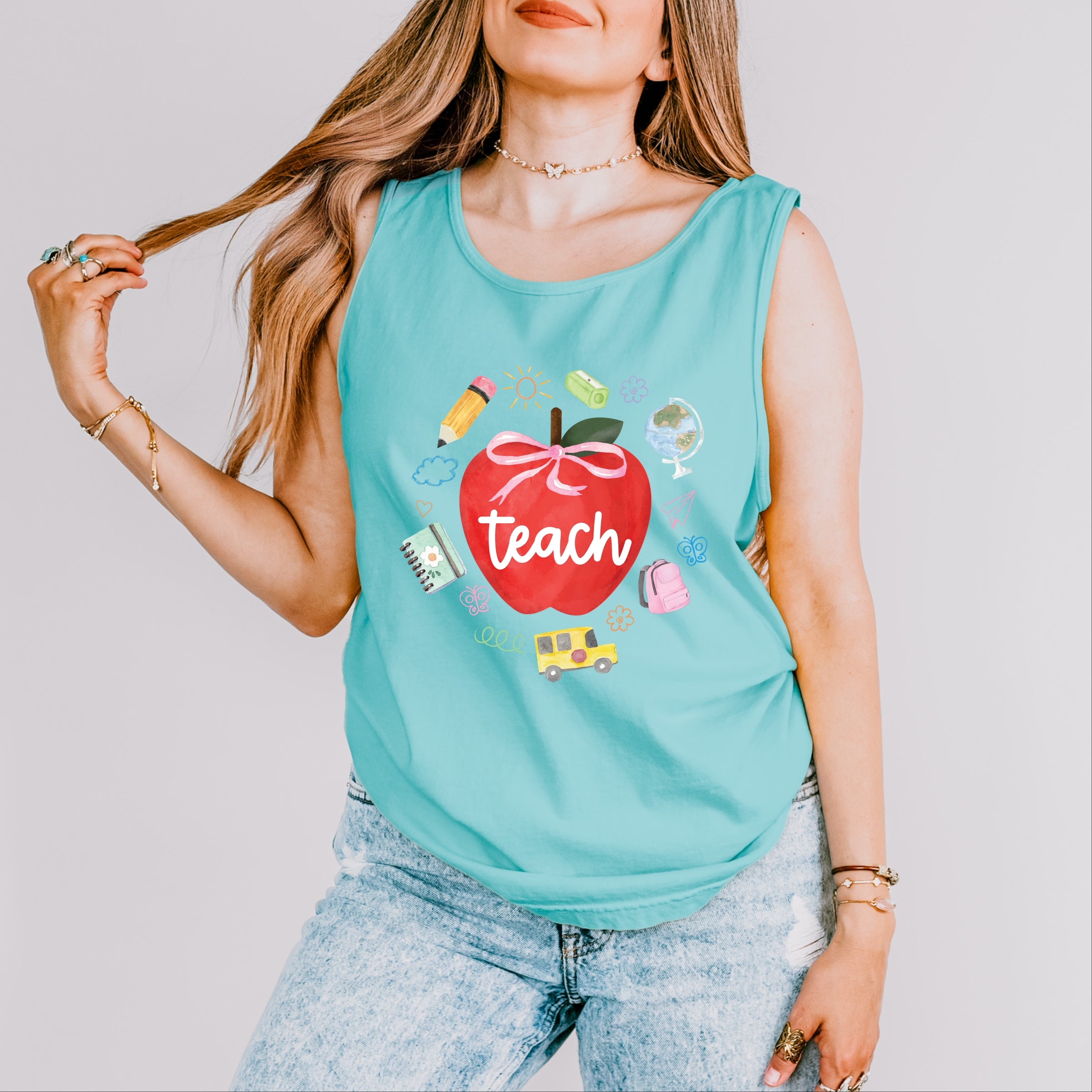 Teach Apple Watercolor - Garment Dyed Tank