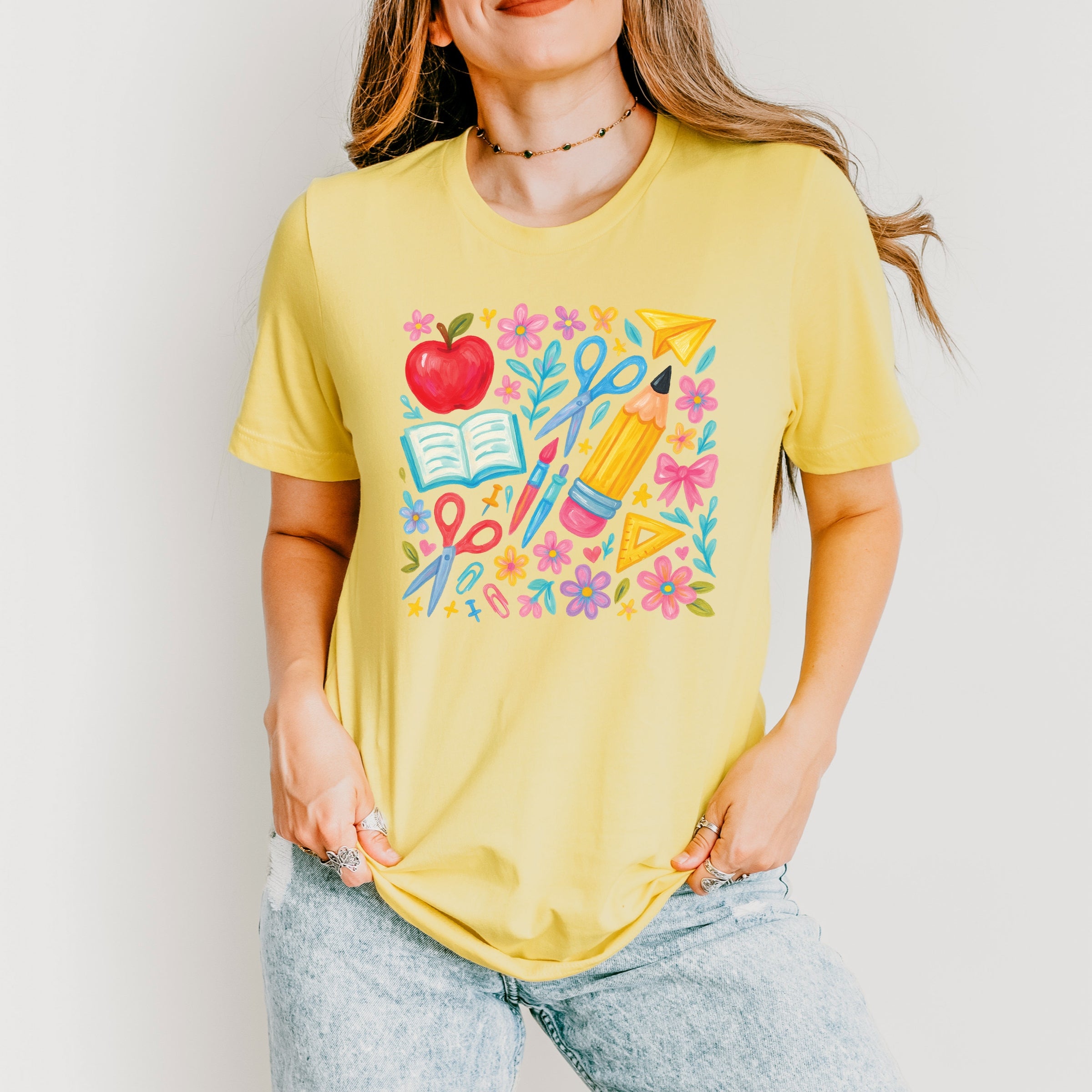 Watercolor Teacher Apple Collage - Womens Short Sleeve Tee