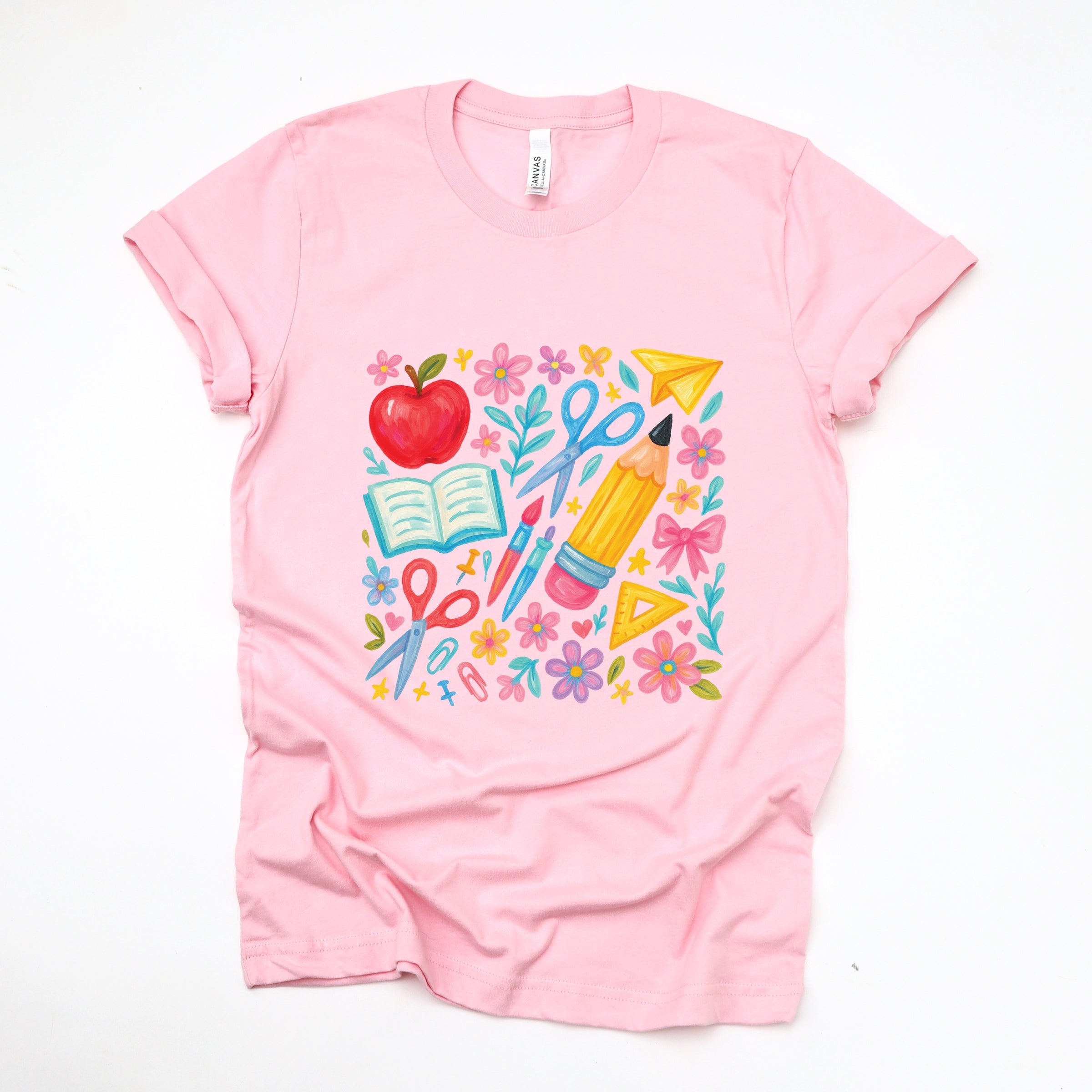 Watercolor Teacher Apple Collage - Womens Short Sleeve Tee
