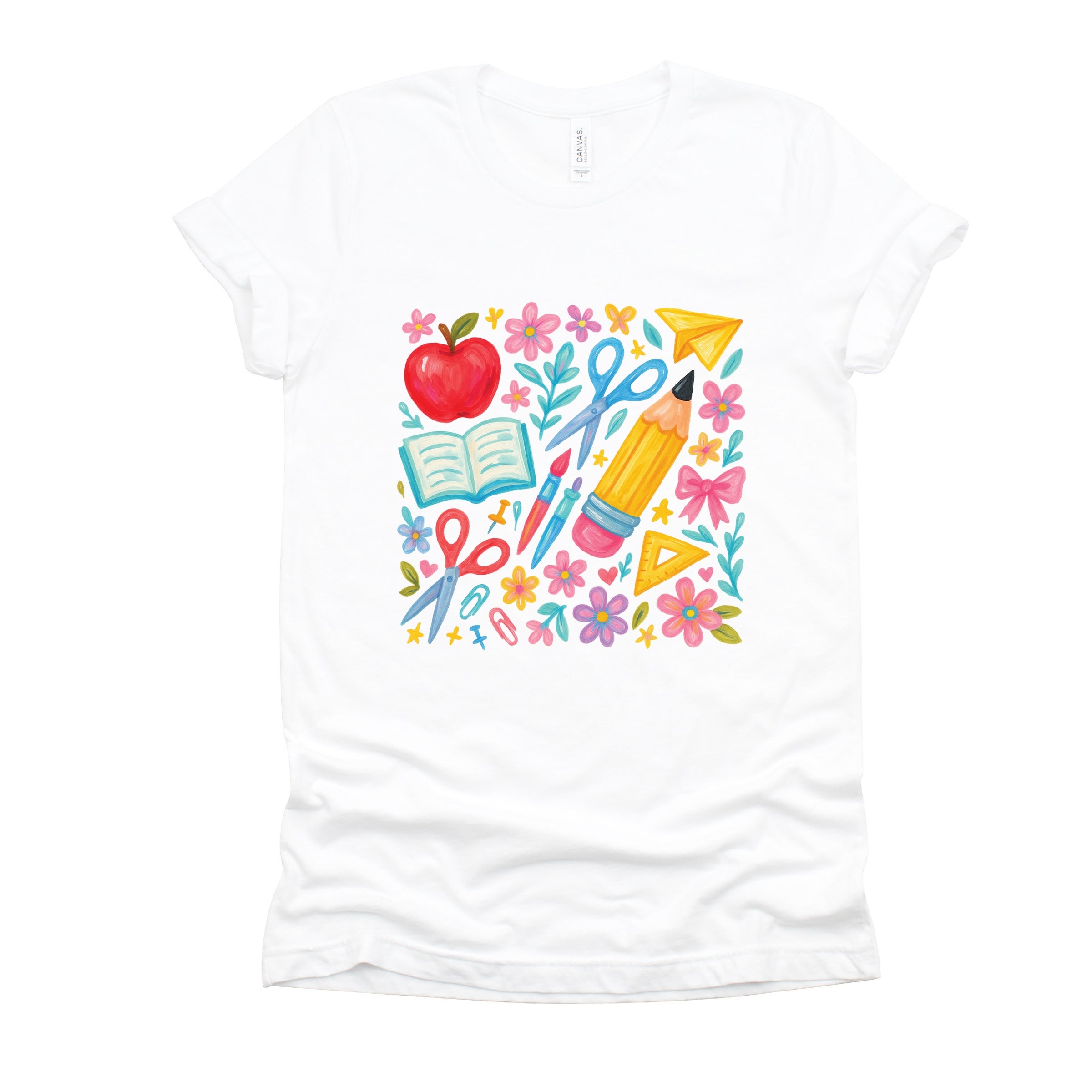 Watercolor Teacher Apple Collage - Womens Short Sleeve Tee