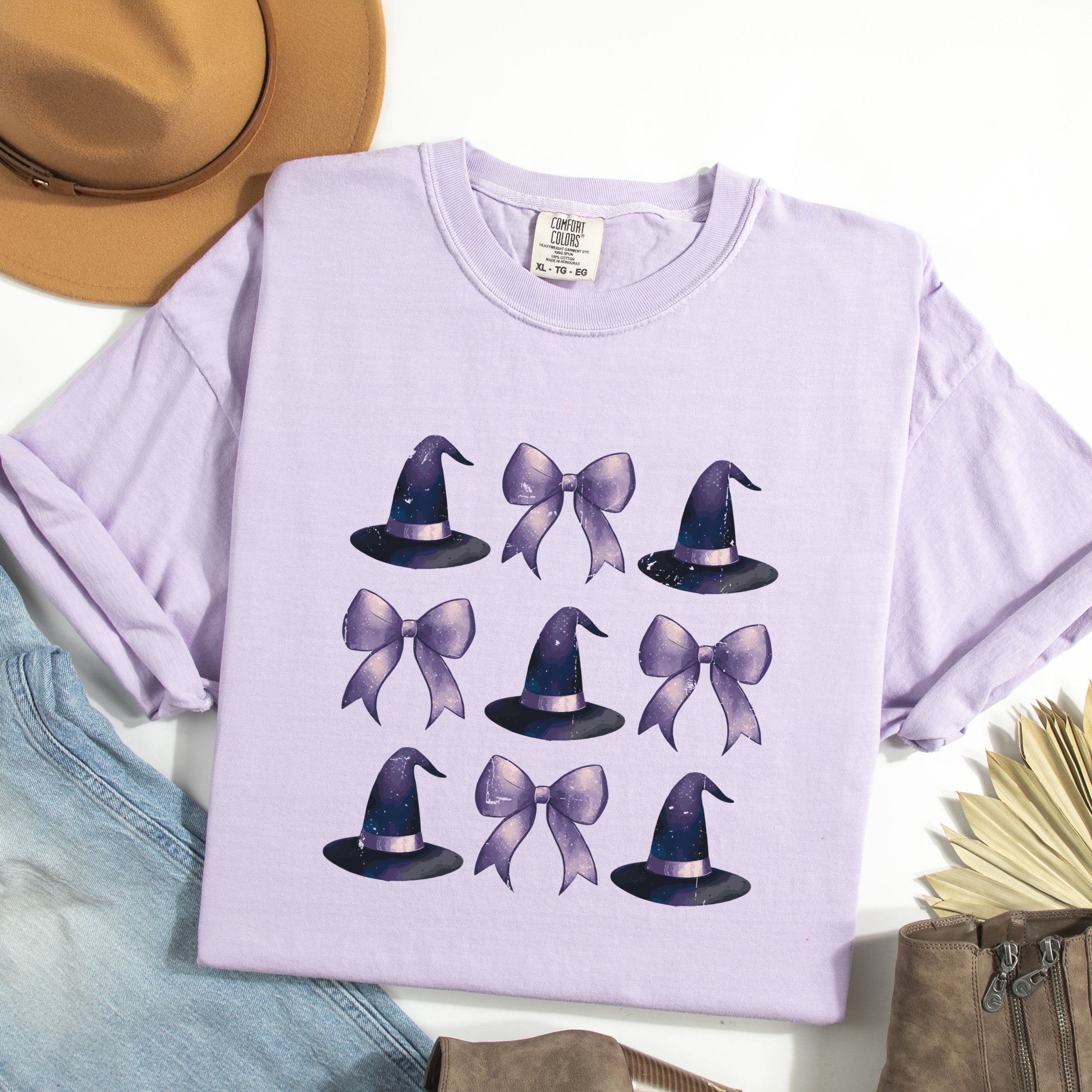 Coquette Witch Hat Collage - Women's Garment Dyed Graphic T-Shirt
