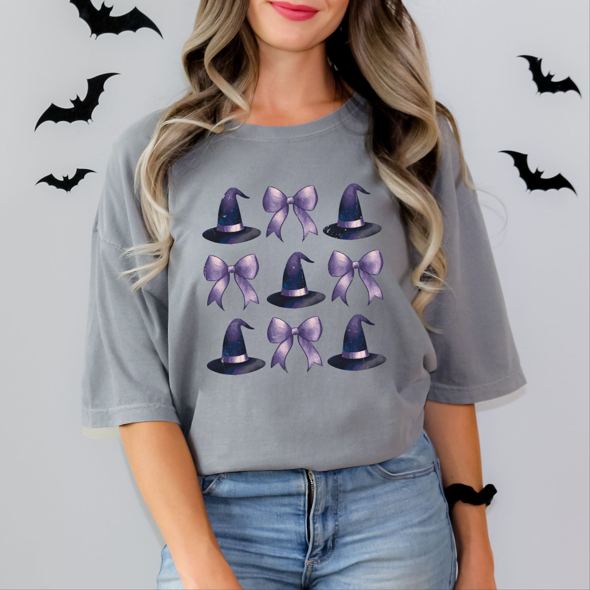 Coquette Witch Hat Collage - Women's Garment Dyed Graphic T-Shirt